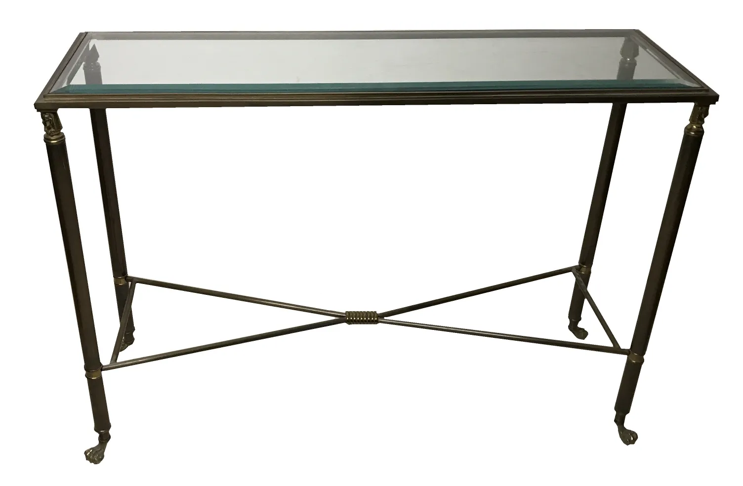 Three antique consoles with elegant structure and decorative legs.