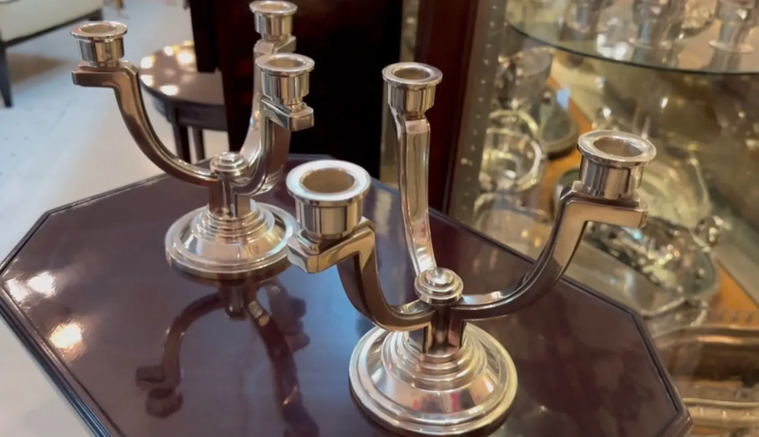 antique silver candelabra with two arms