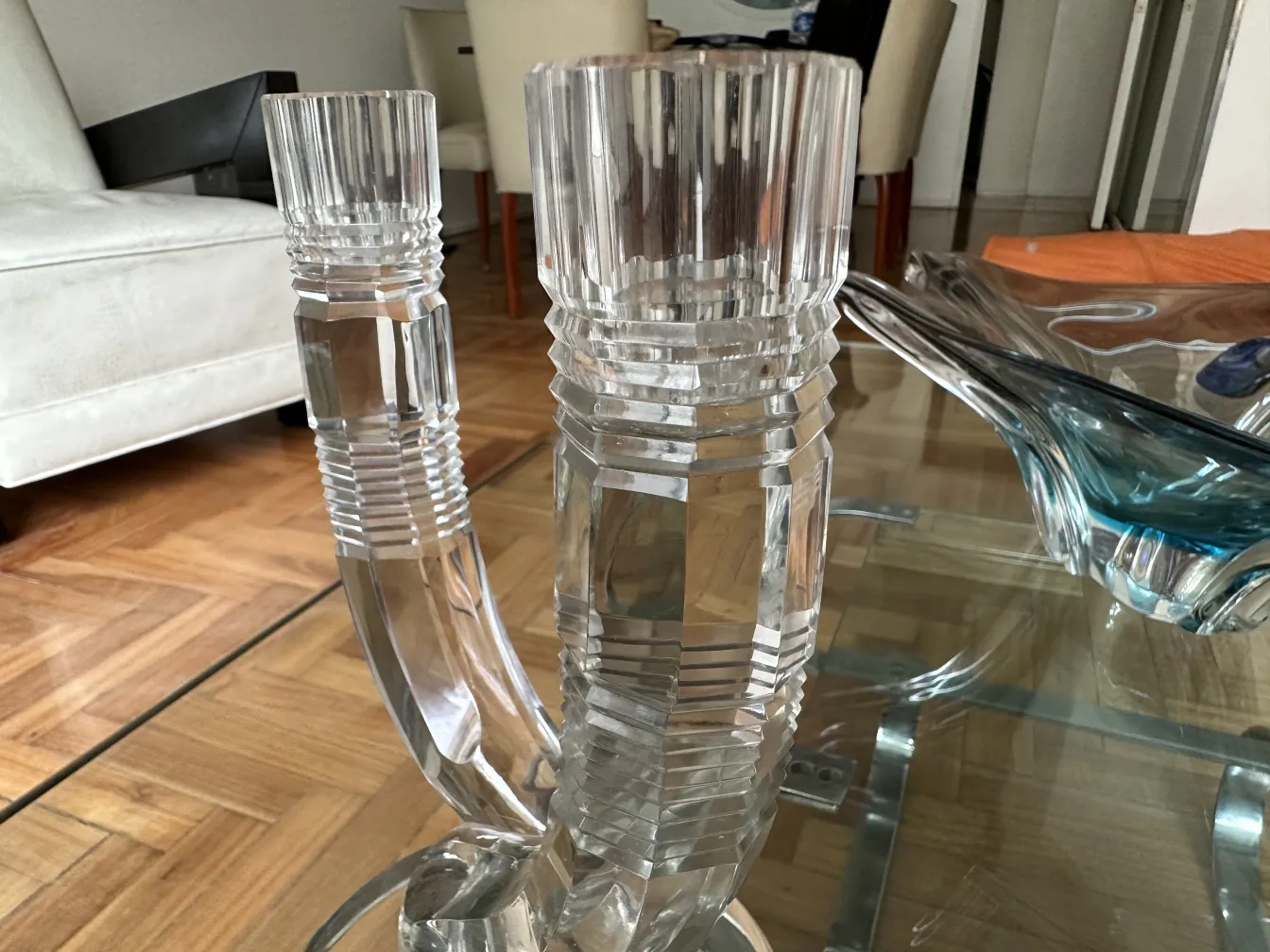 Elegant antique crystal candelabra in room