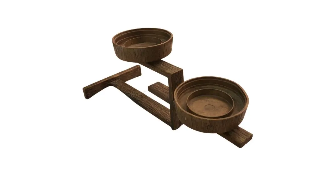 antique wooden candelabra with two round lights, cozy ambiance