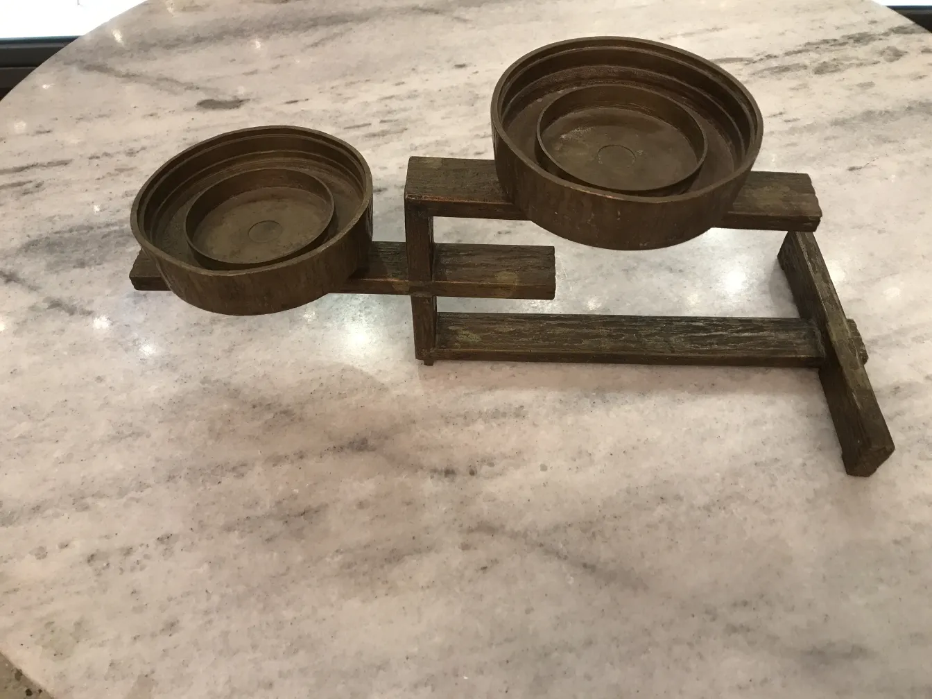 antique candelabra with two round holders