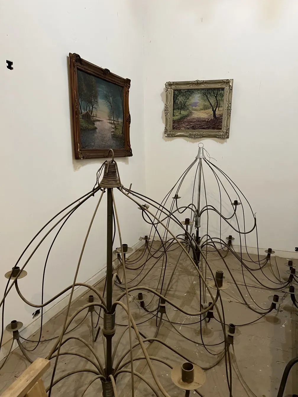 Detailed 3 antique hanging lamps in an elegant setting.