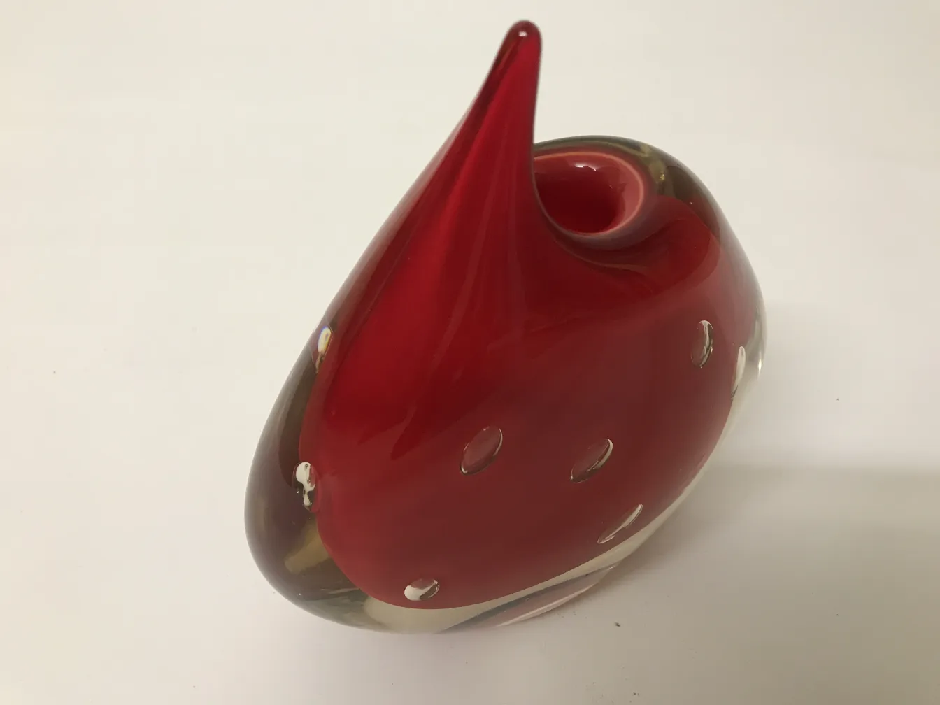 antique murano vase in red with decorative details