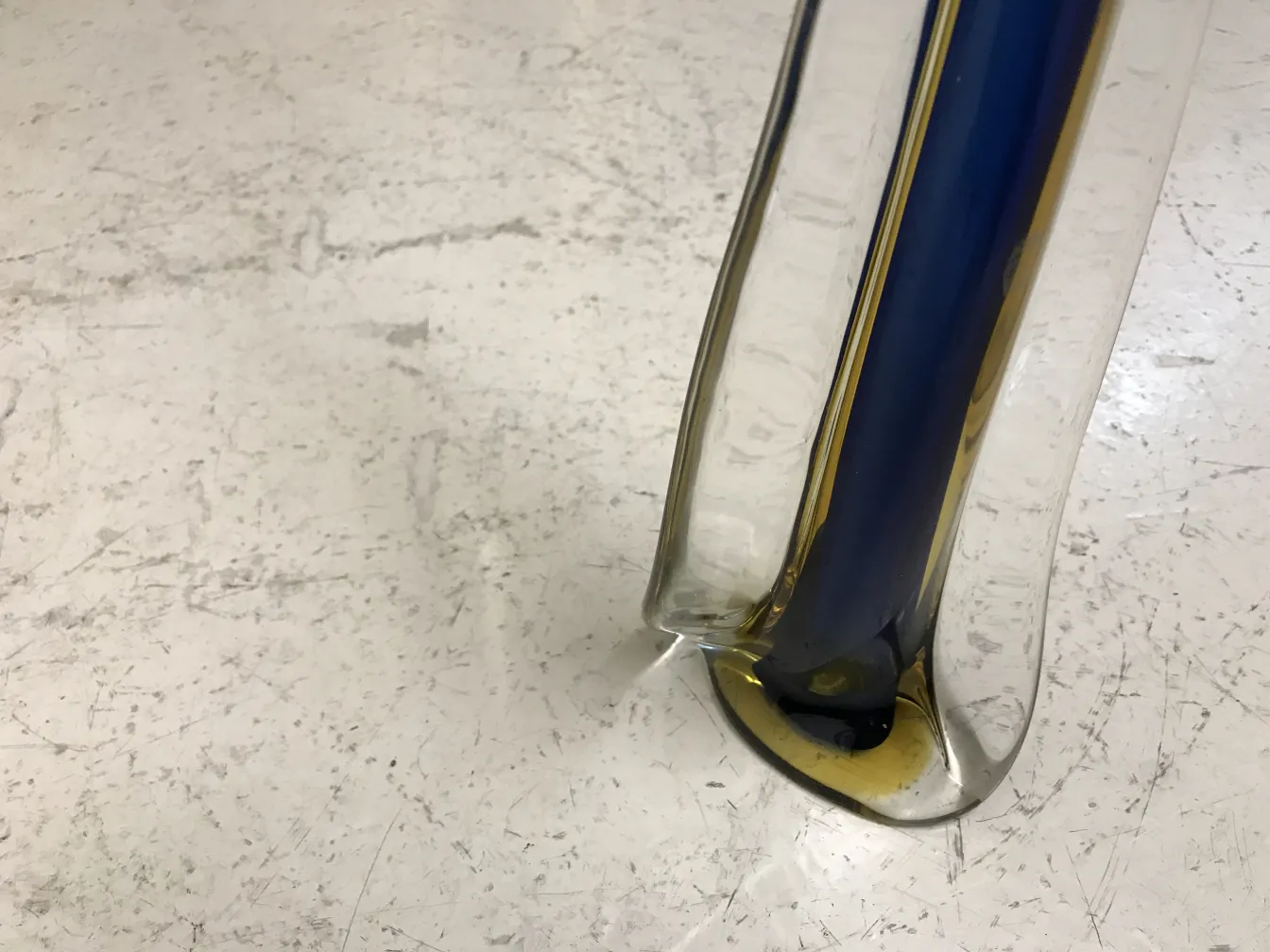 antique murano vase with blue and clear design