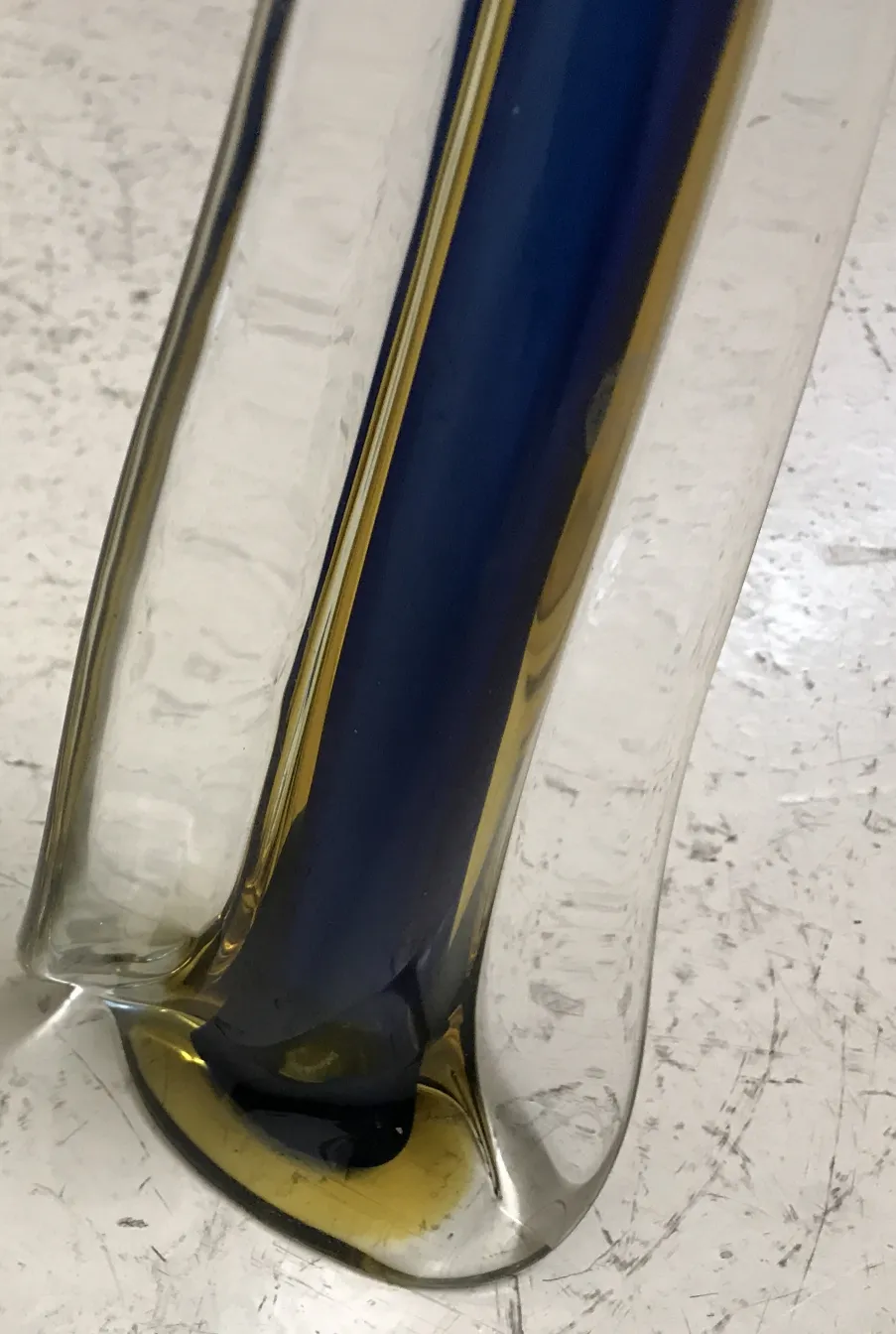 antique Murano vase with blue and yellow design