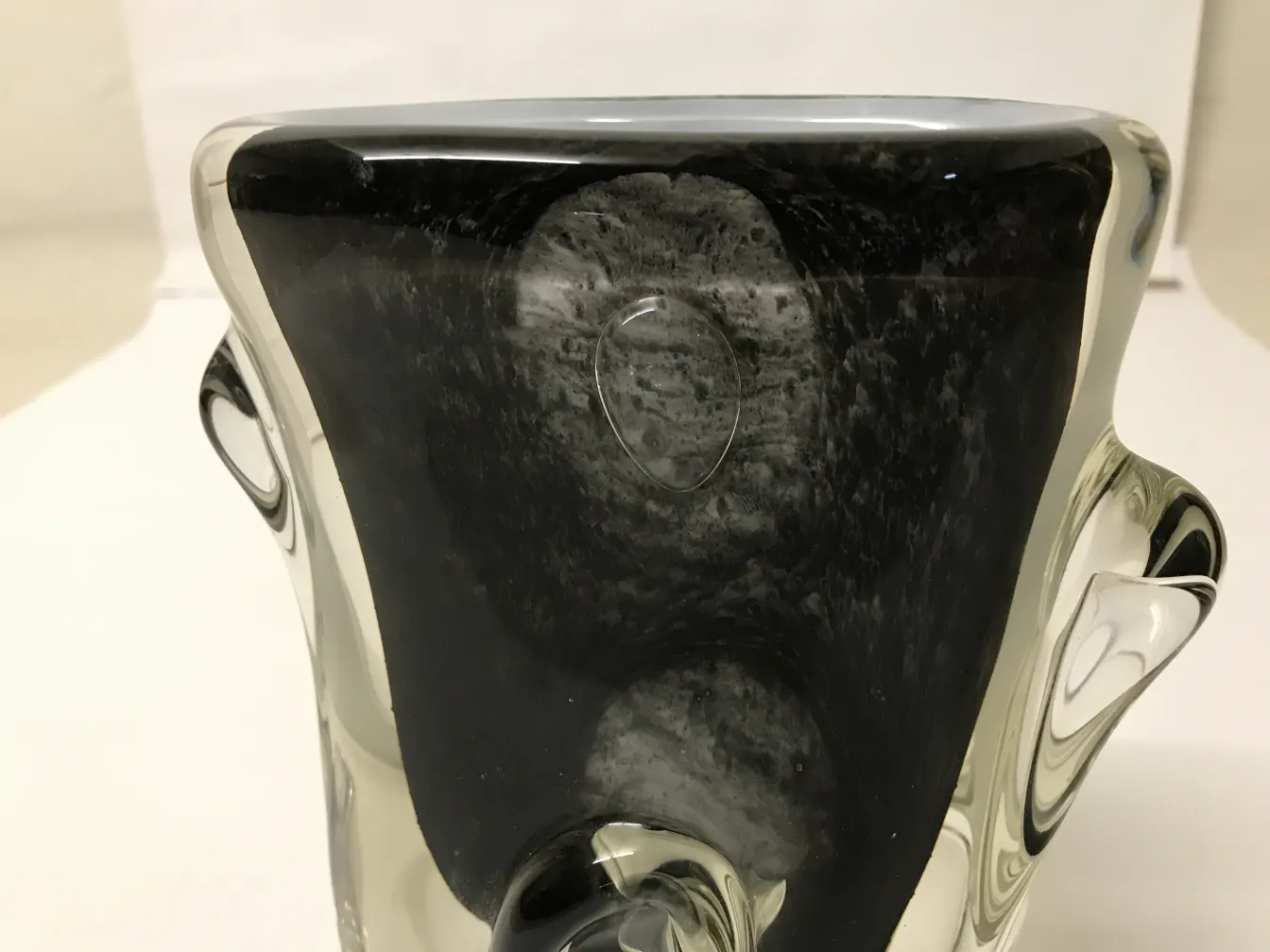 antique murano vase with black and clear details