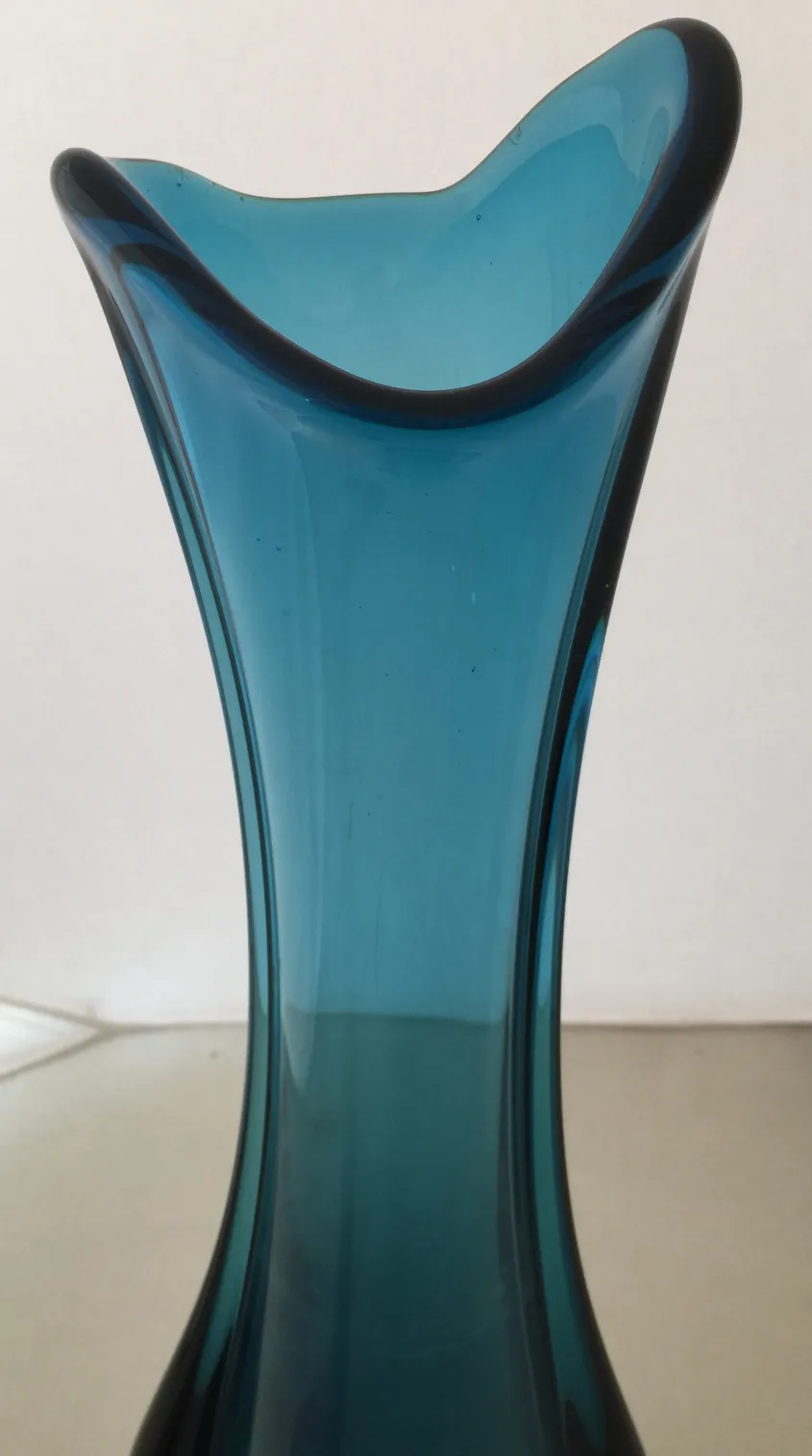 antique murano vase in blue, elegant unique shape