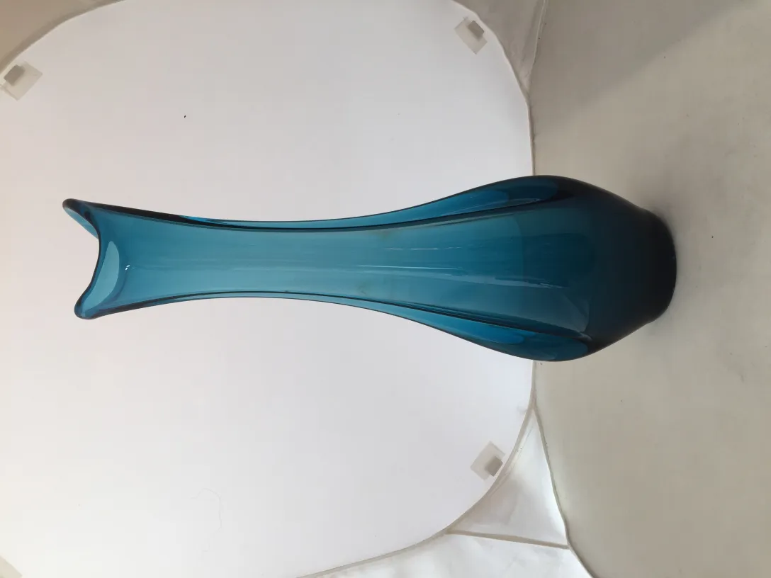 Antique Murano vase in blue, elegant curved shape