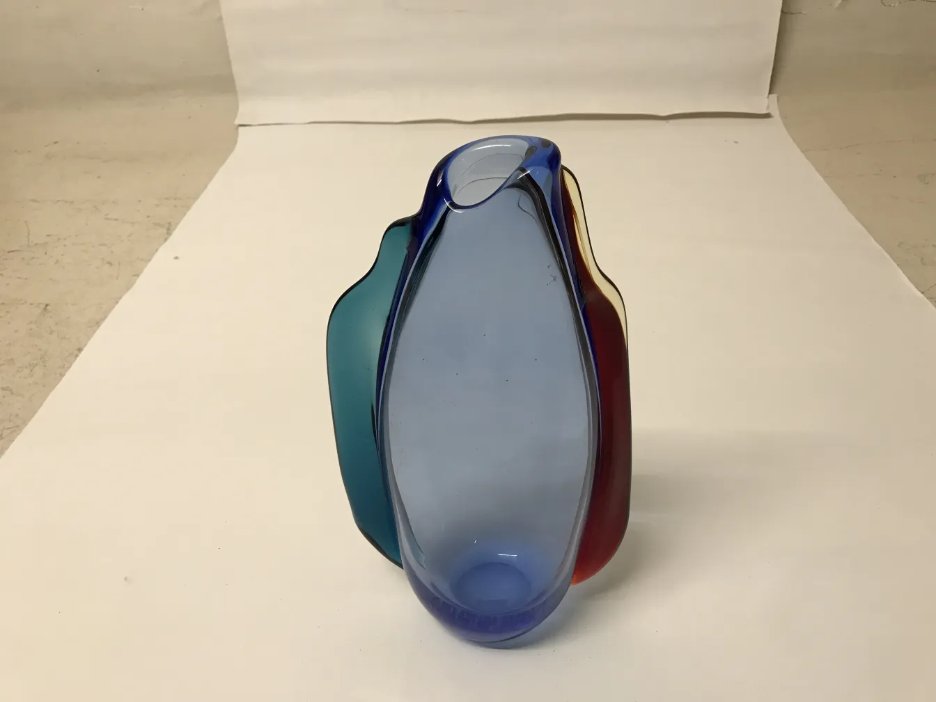 antique Murano vase in blue, green, and red, decorative