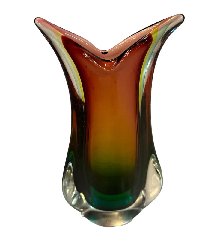 Antique Murano vase with vibrant colors in an elegant shape.