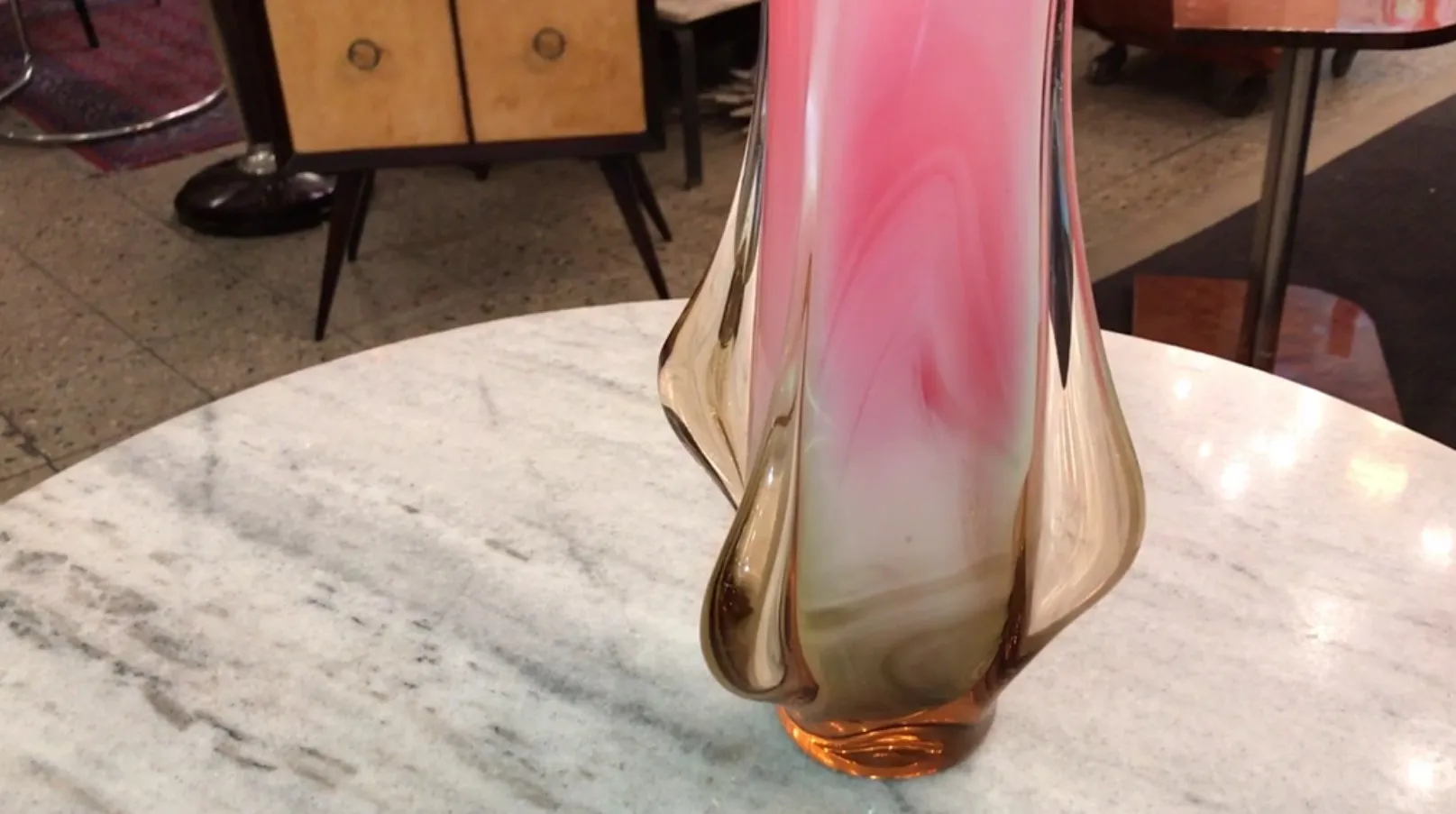 antique murano vase in pink and amber tones, decorative