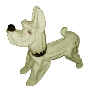 white ceramic dog sculpture standing with details
