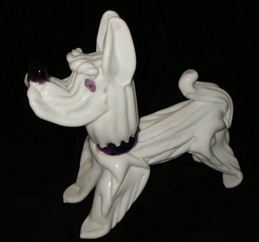 Antique Murano sculpture with dog shape, detailed features and white color