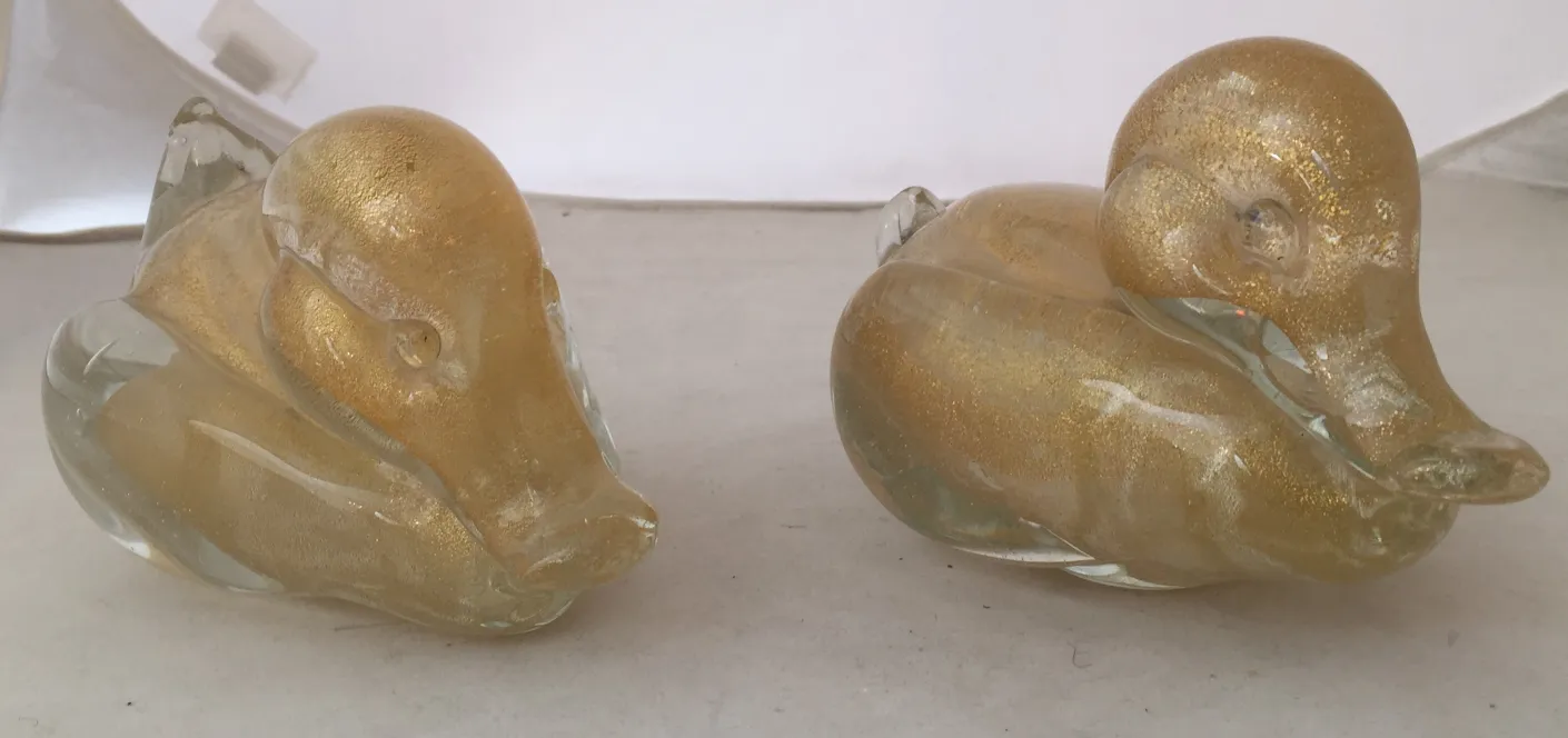 Murano sculpture shaped like a duck with golden finish