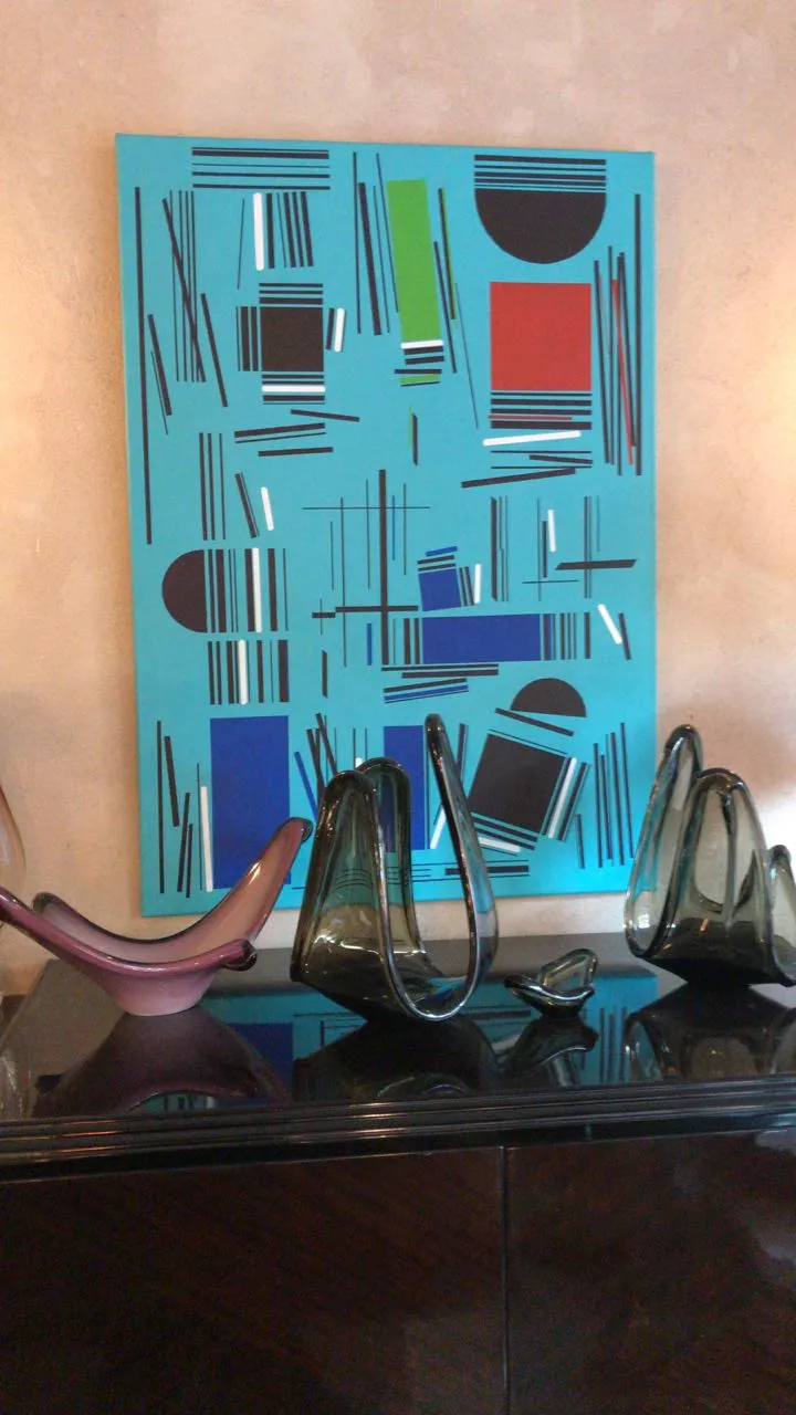 murano glass vase in green and purple shades