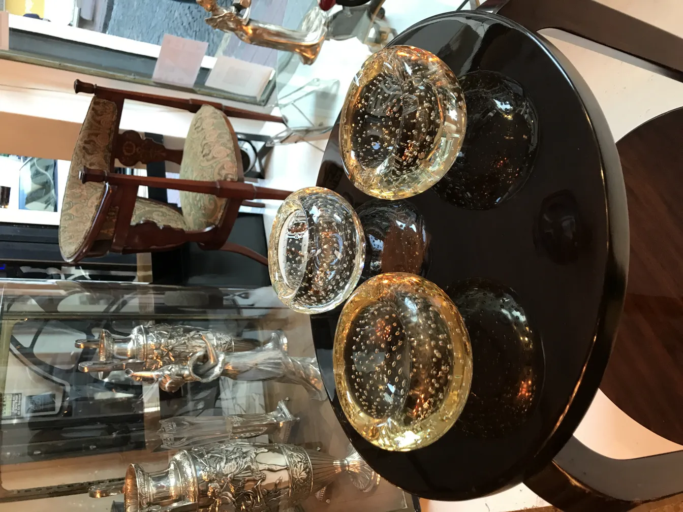 three antique murano glass pieces with bubbles