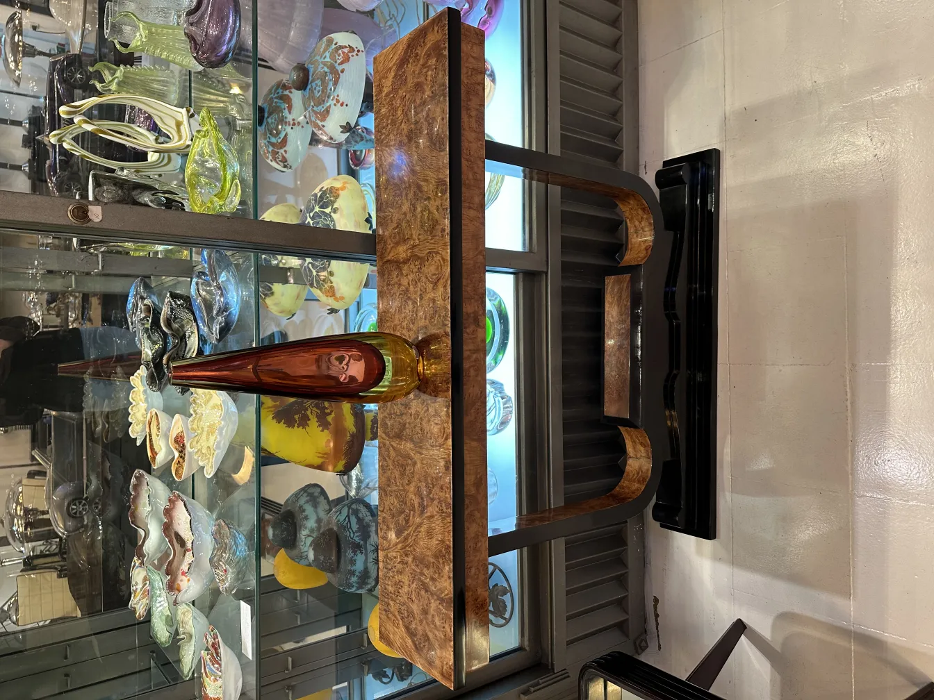 antique murano glass vase in display case