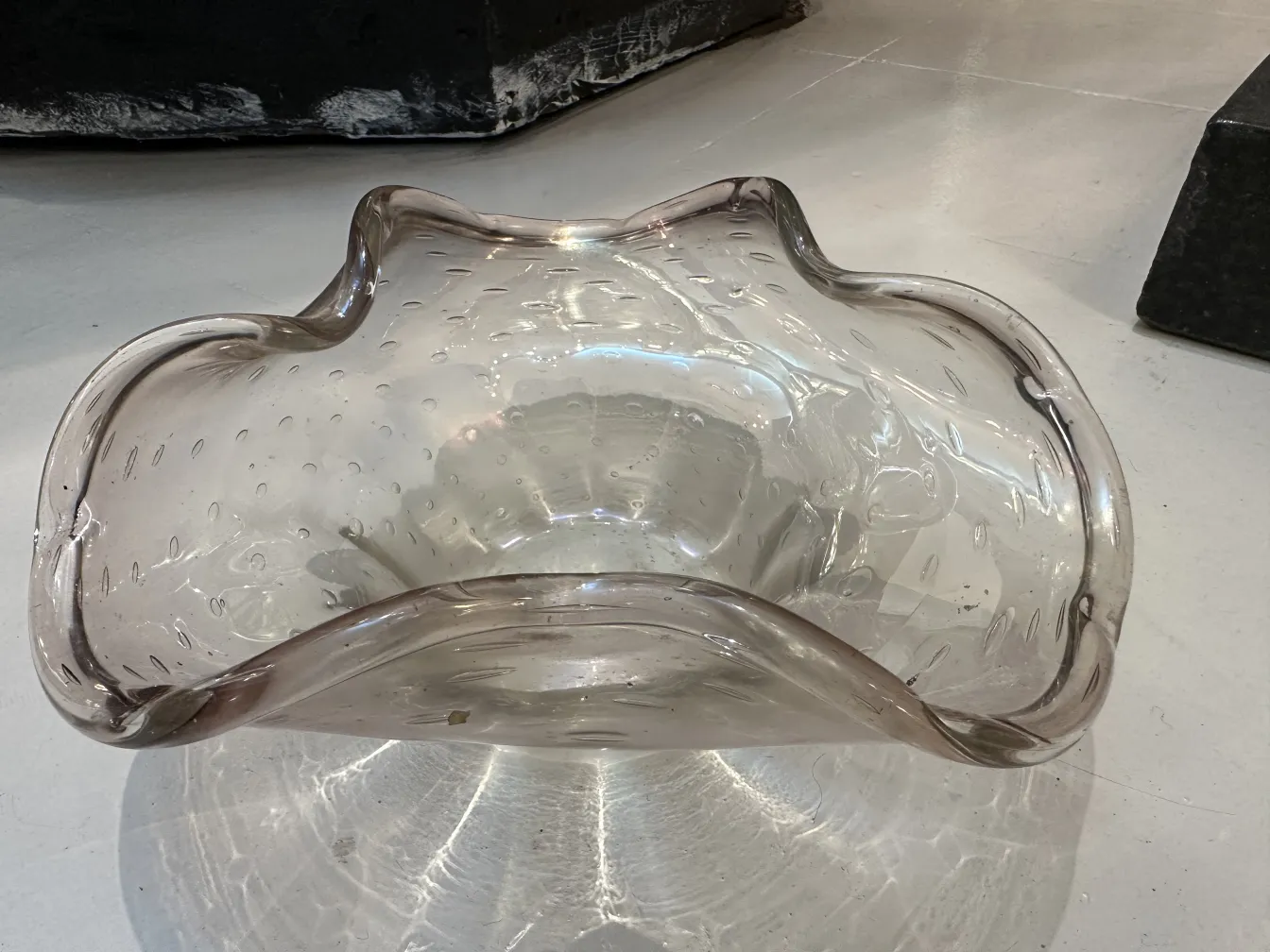antique murano glass with wavy shape and details