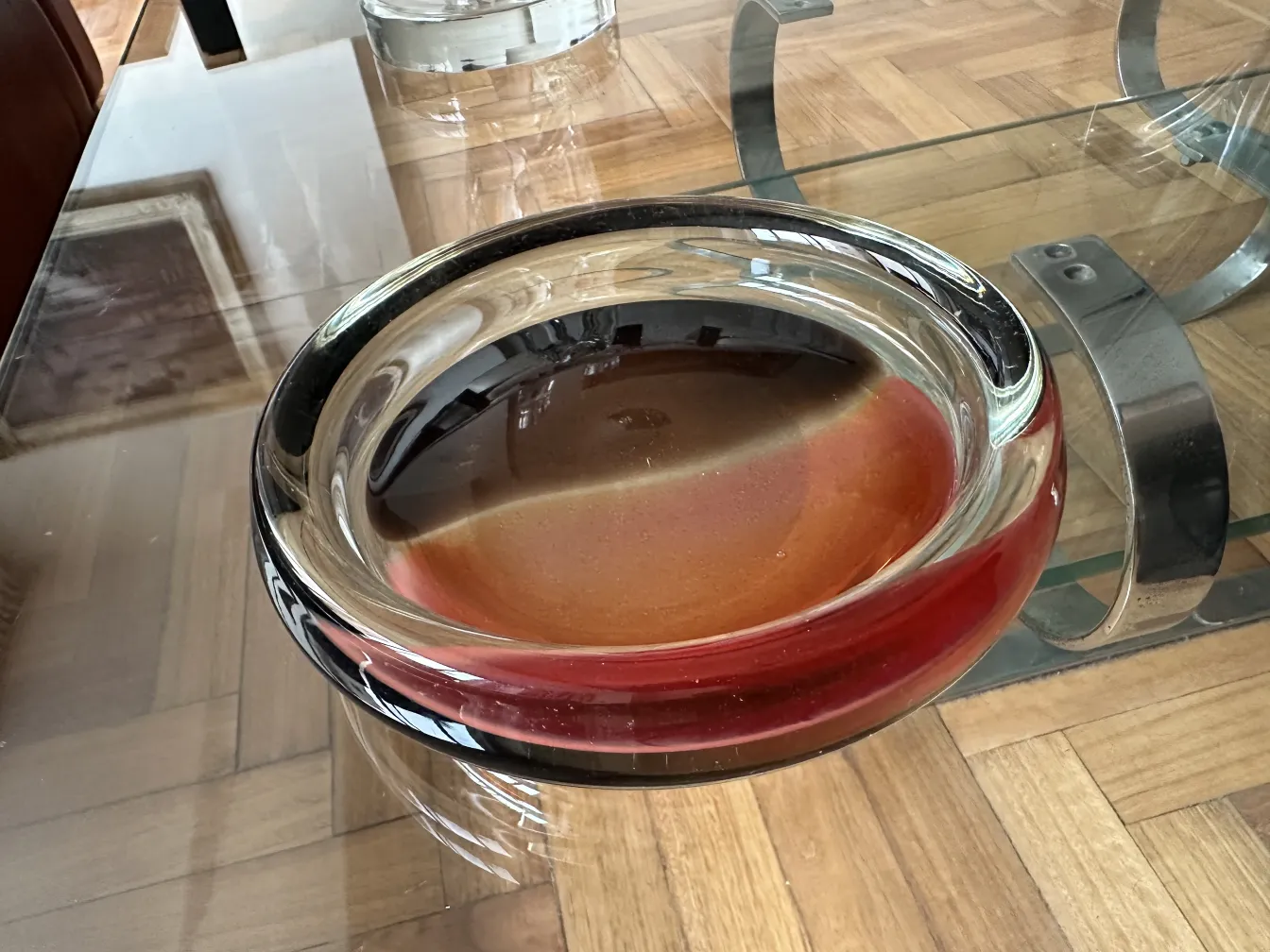Beautiful murano glass bowl in red and black colors