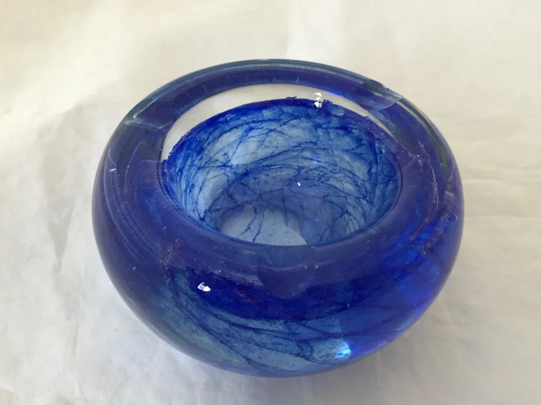 antique murano glass bowl in blue tones