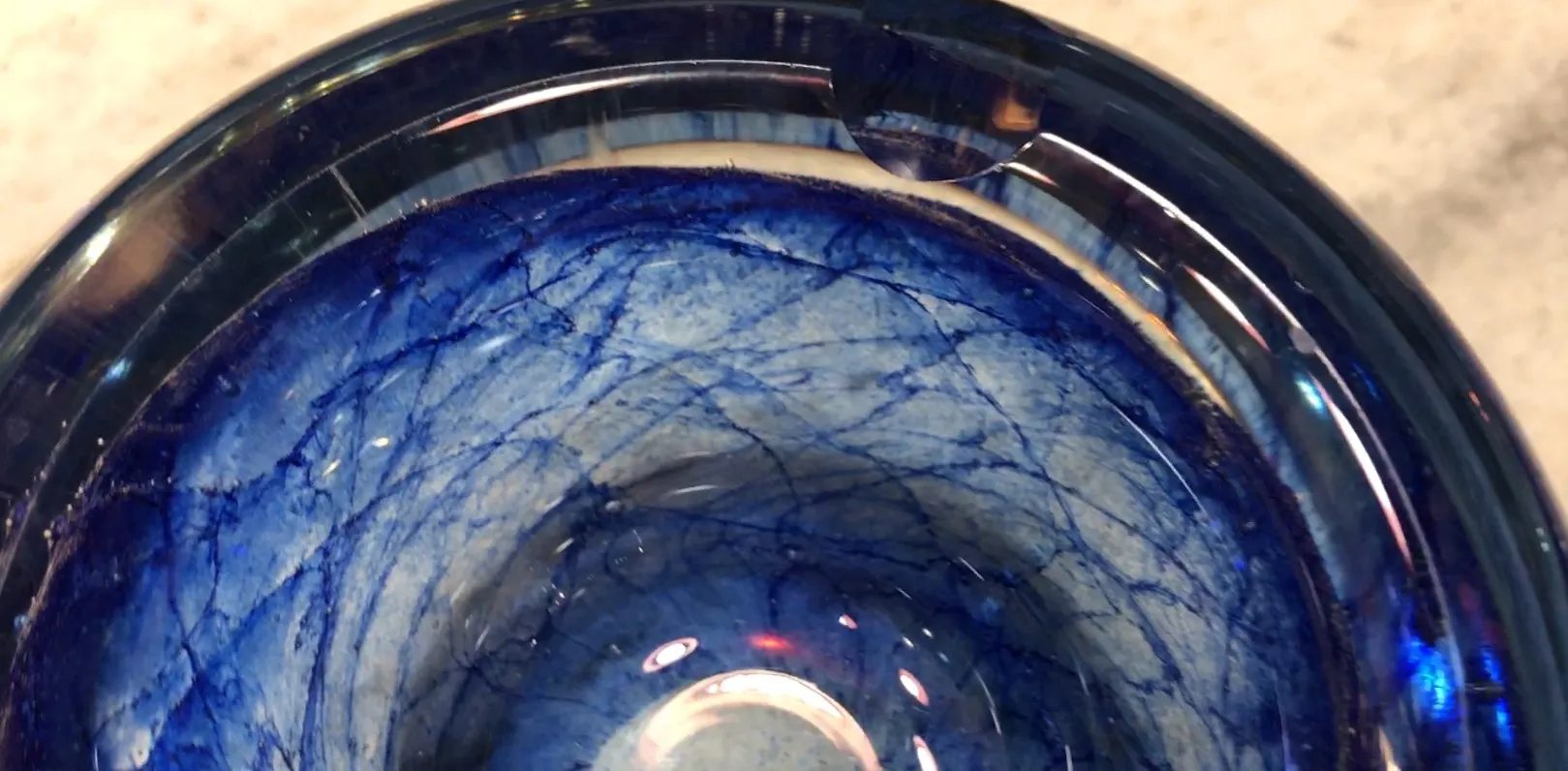 antique murano glass bowl in blue with details