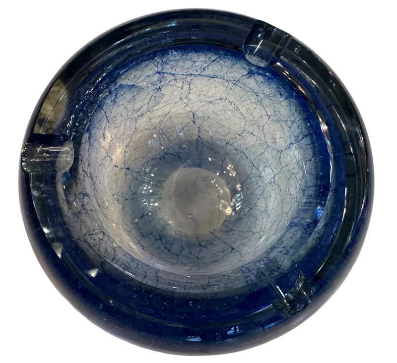antique blue murano glass ashtray with veins