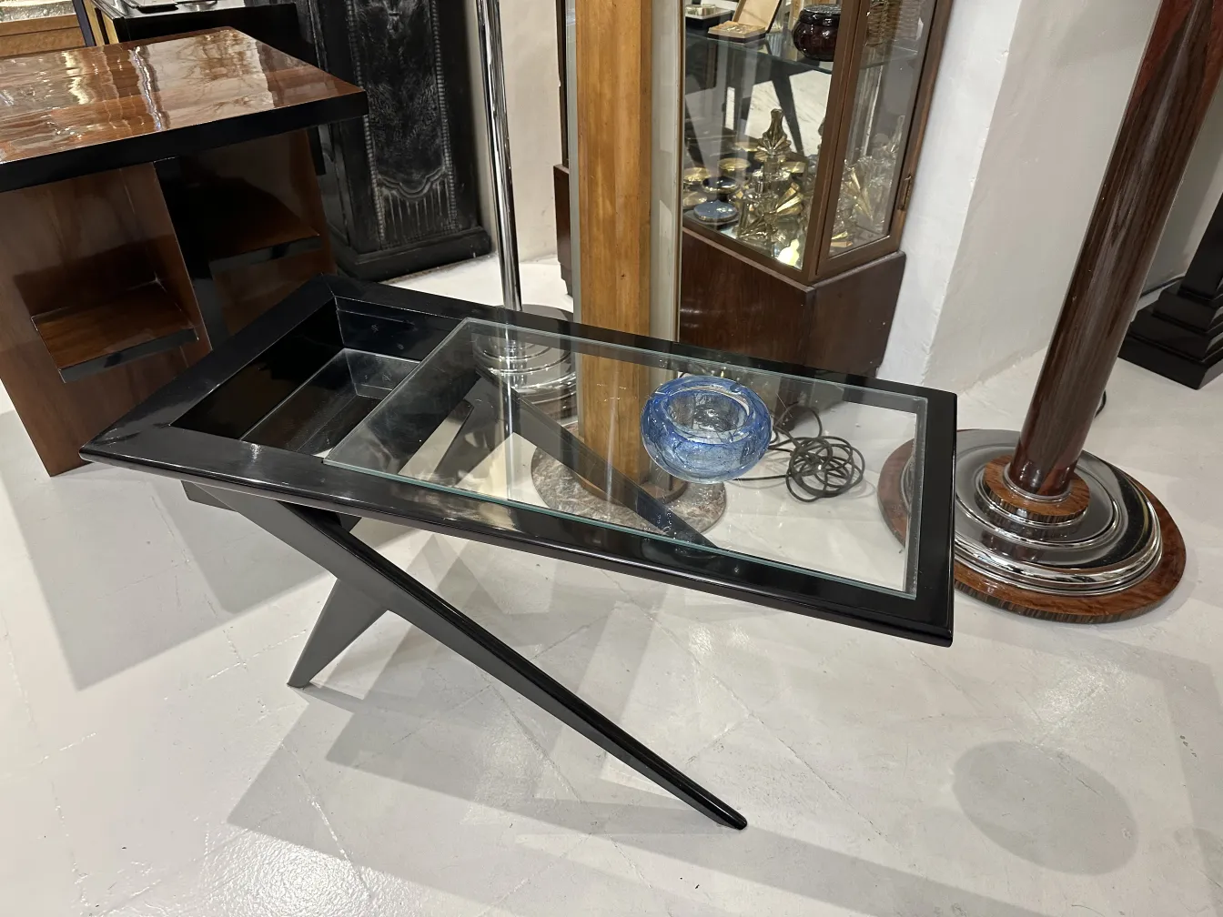 blue bowl with antique design on modern table