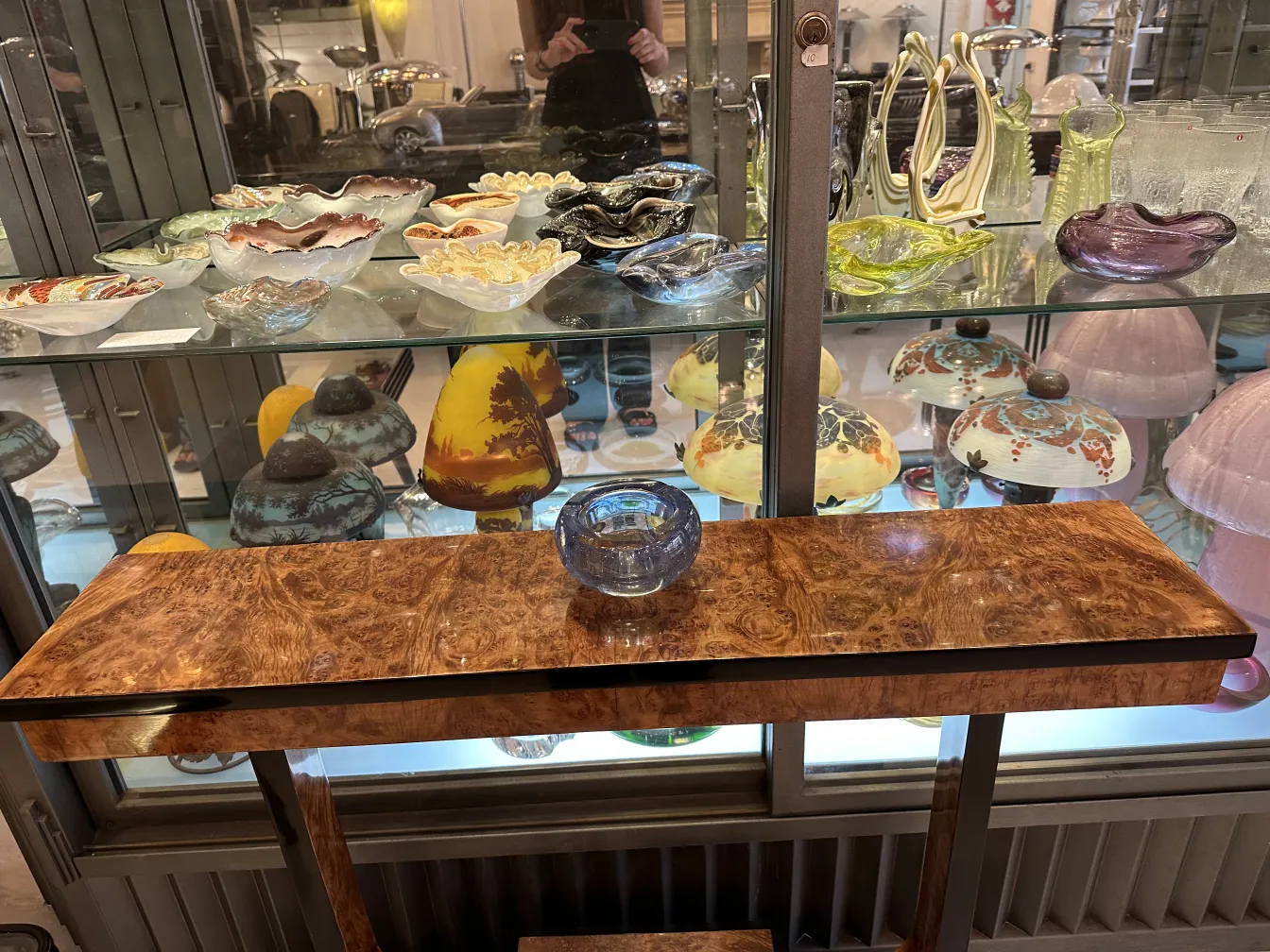 beautiful antique murano glass on a decorative shelf