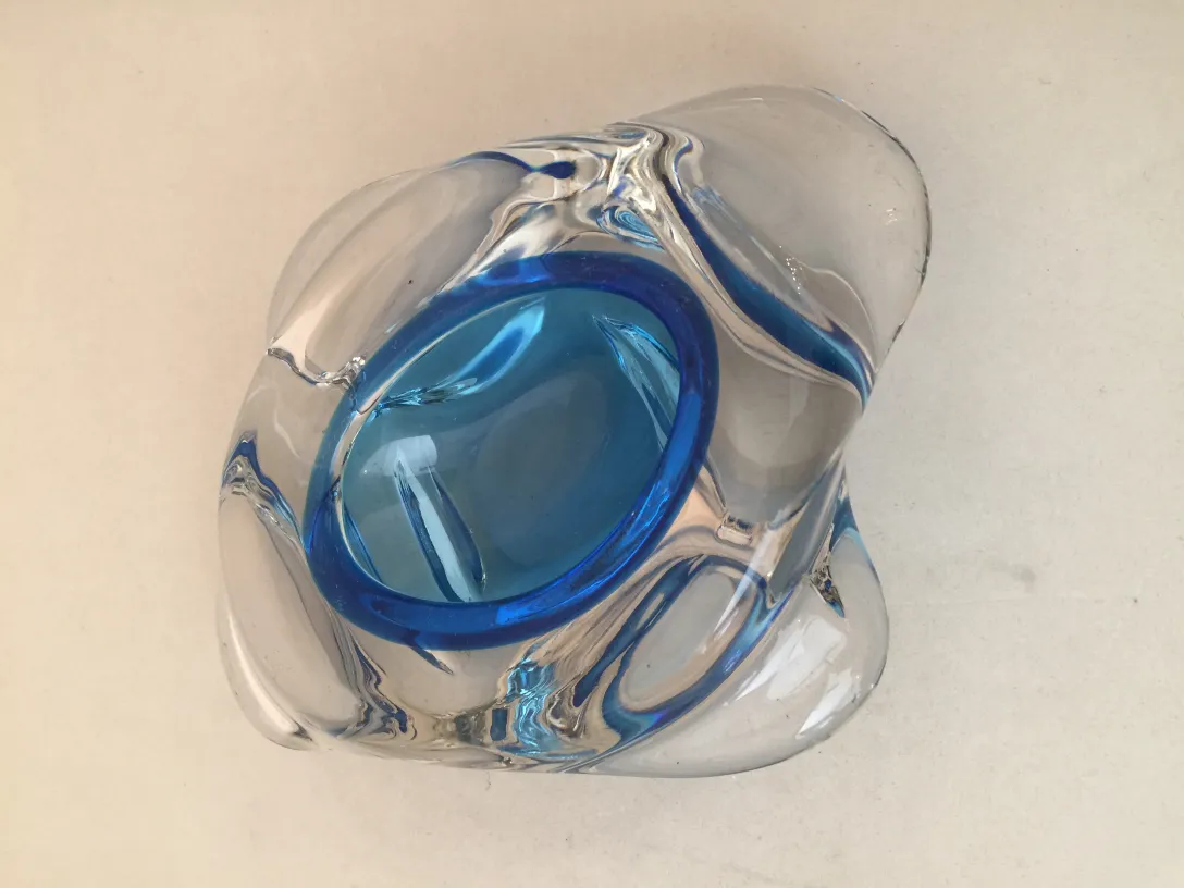 murano glass piece with blue and clear design, antique