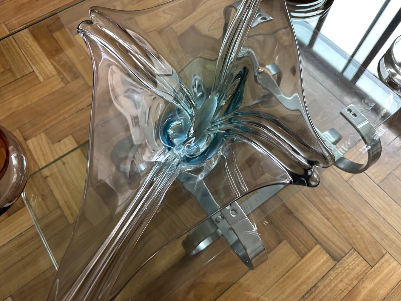 beautiful murano glass sculpture with blue details