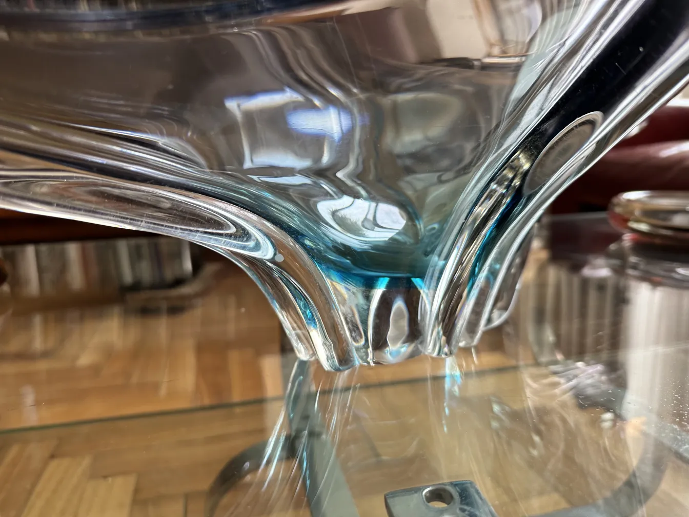 Antique Murano glass with elegant shapes, blue decoration