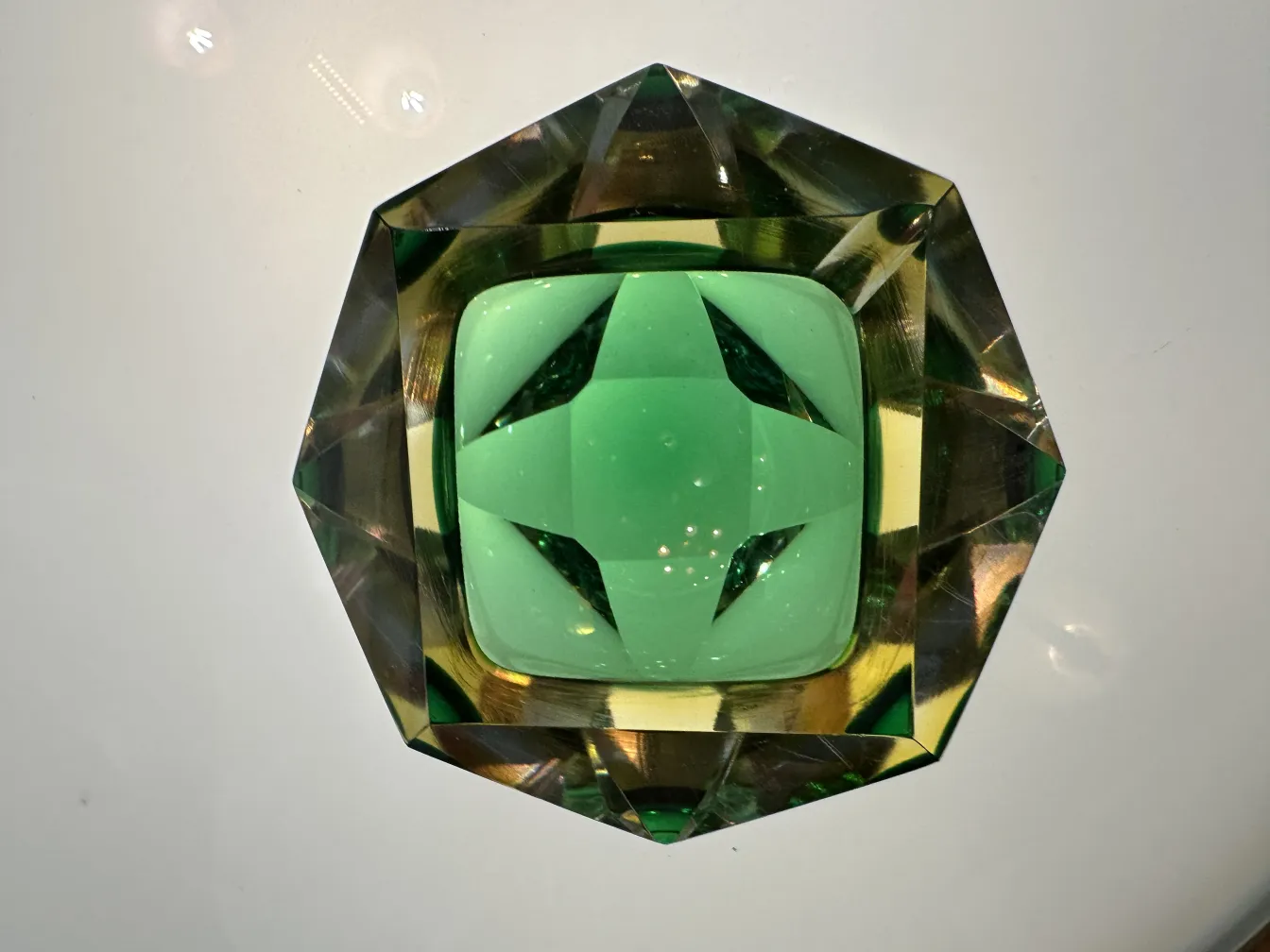 Antique Murano glass in octagonal green shape