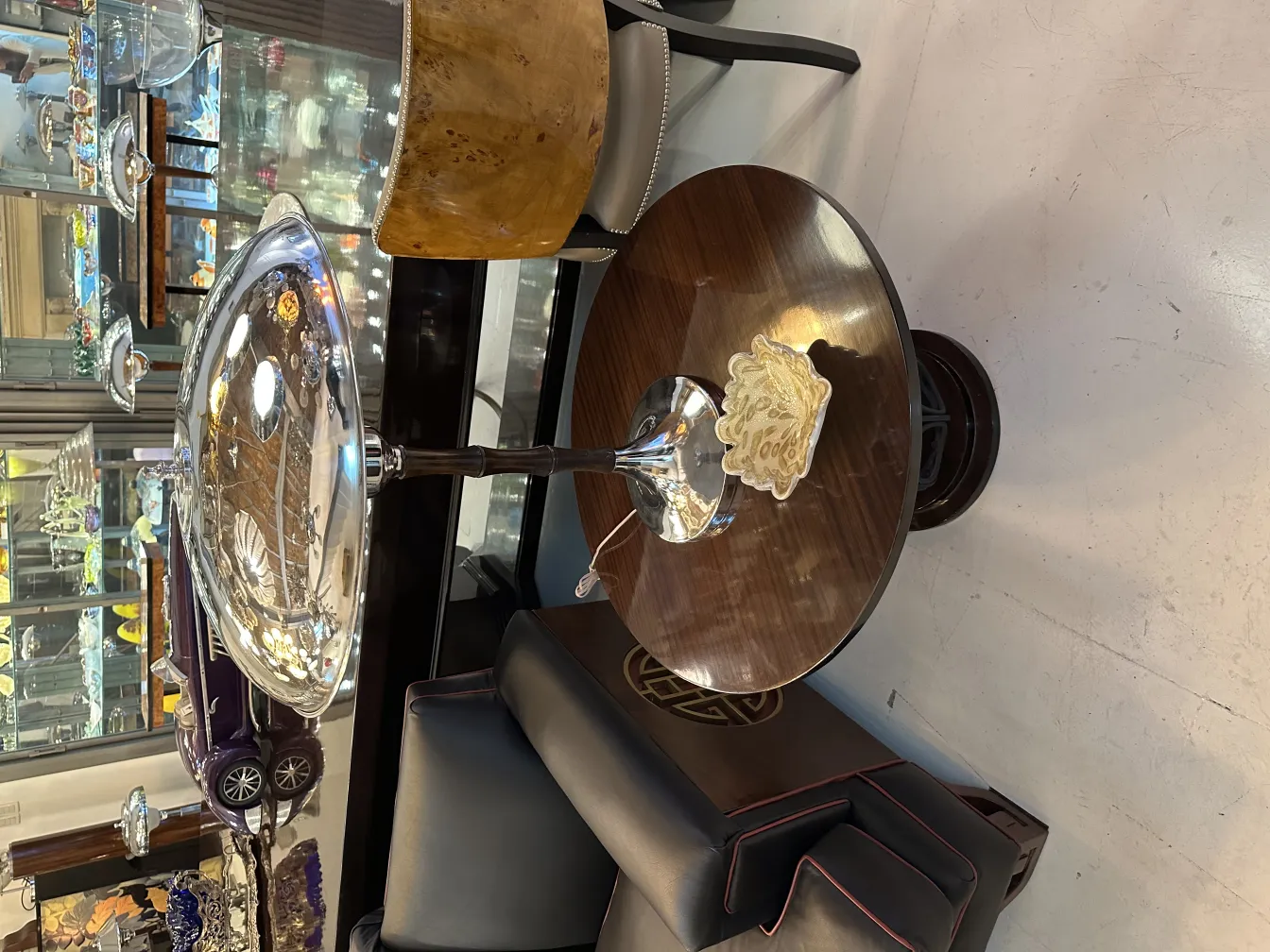 antique murano glass bowl on wooden table