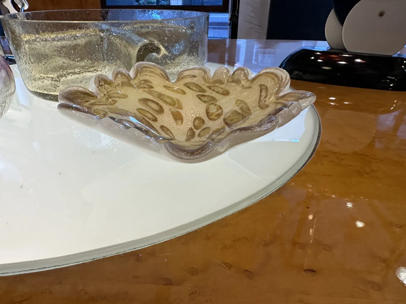 antique decorative plate made of murano glass with organic shapes