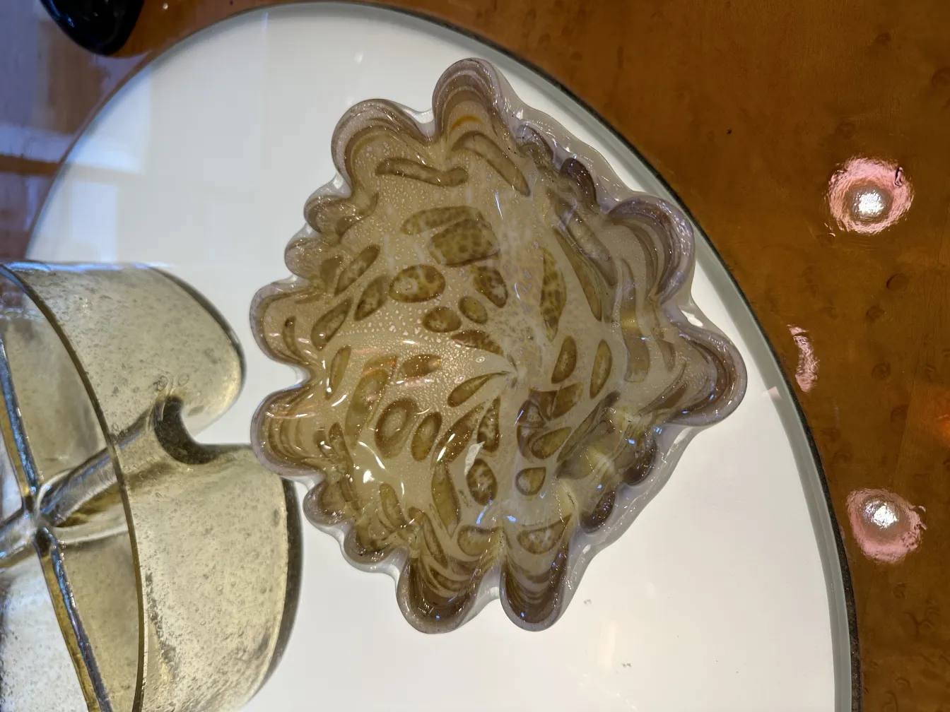 antique decorative glass tray with wavy shapes