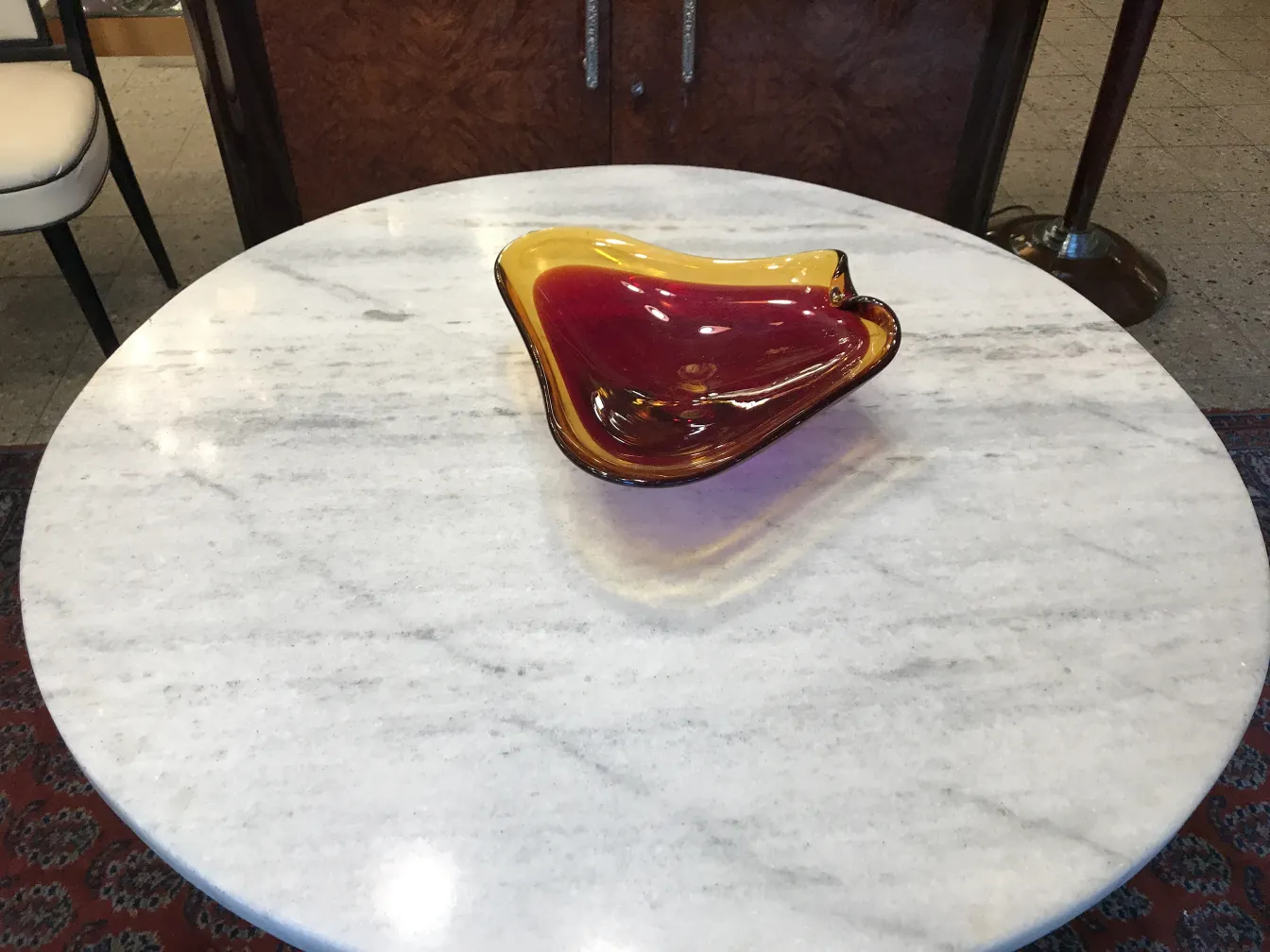 Murano glass dish in red and yellow colors