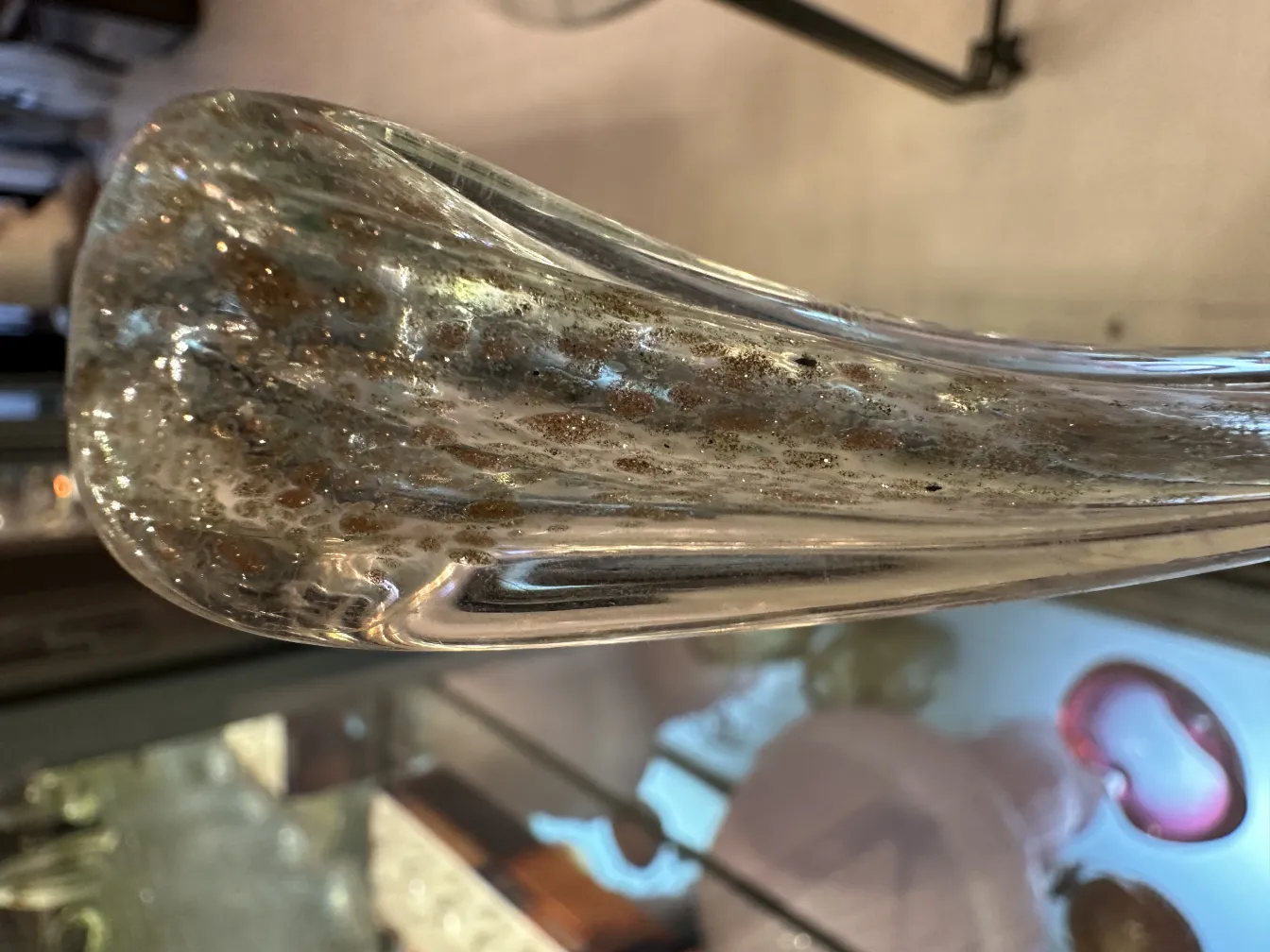 decorative antique murano glass with golden bubbles