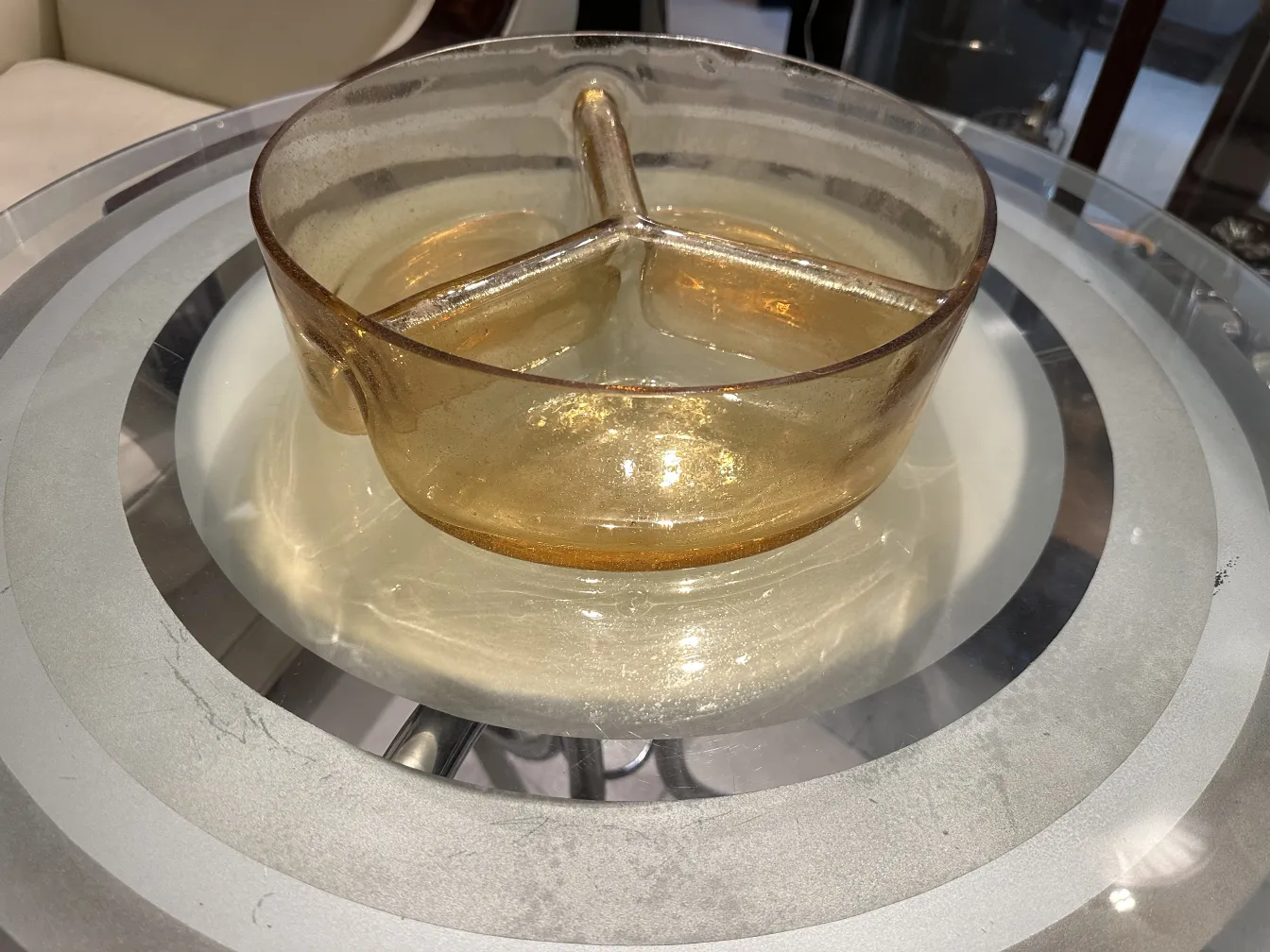 Antique Murano glass decorative bowl in amber color