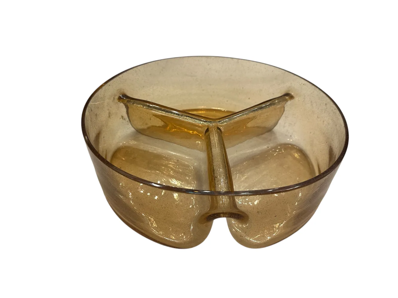 oval-shaped murano glass ashtray in golden color with sections