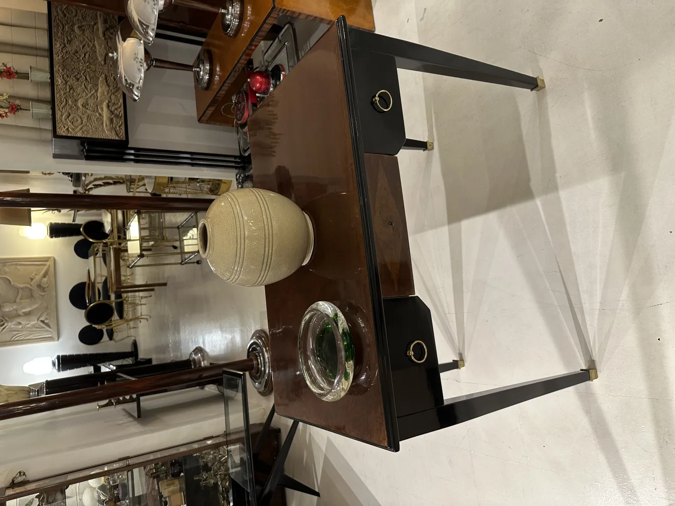 decorative murano glass vase on antique table