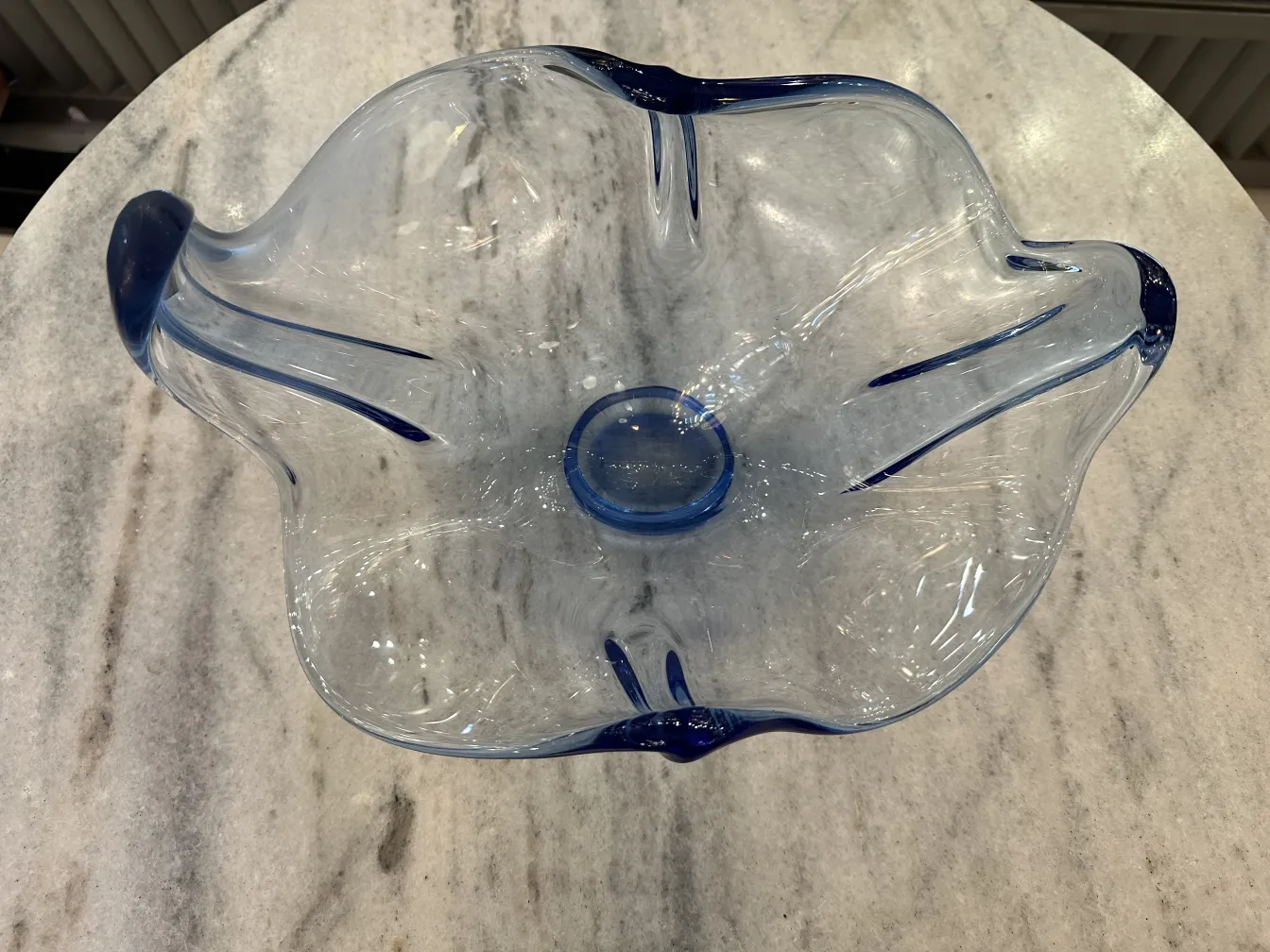 antique murano glass in flower shape blue