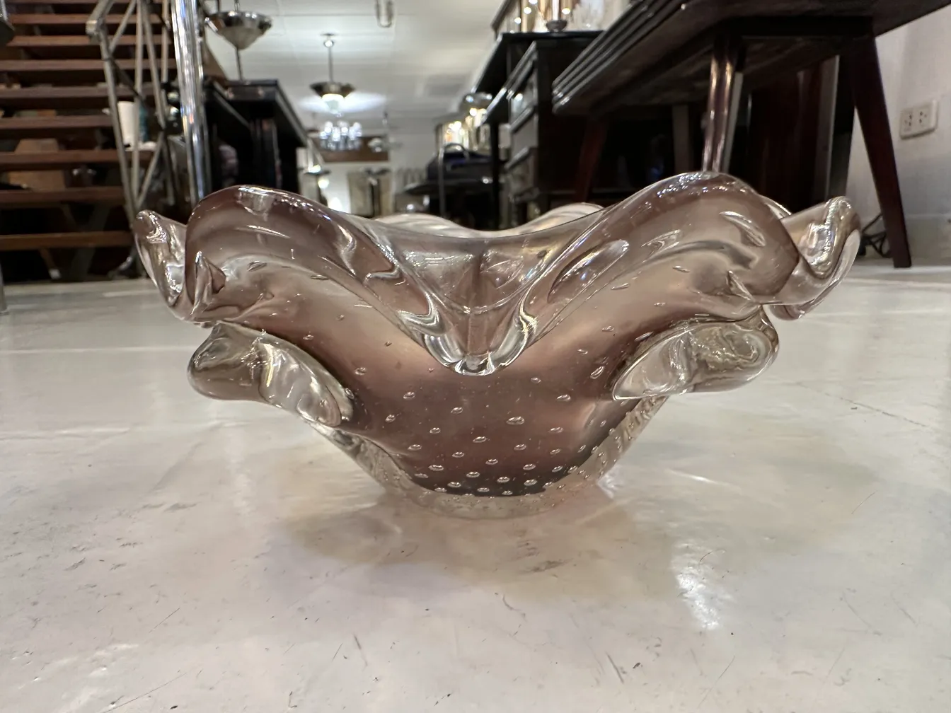 antique murano glass with wavy shape and bubbles