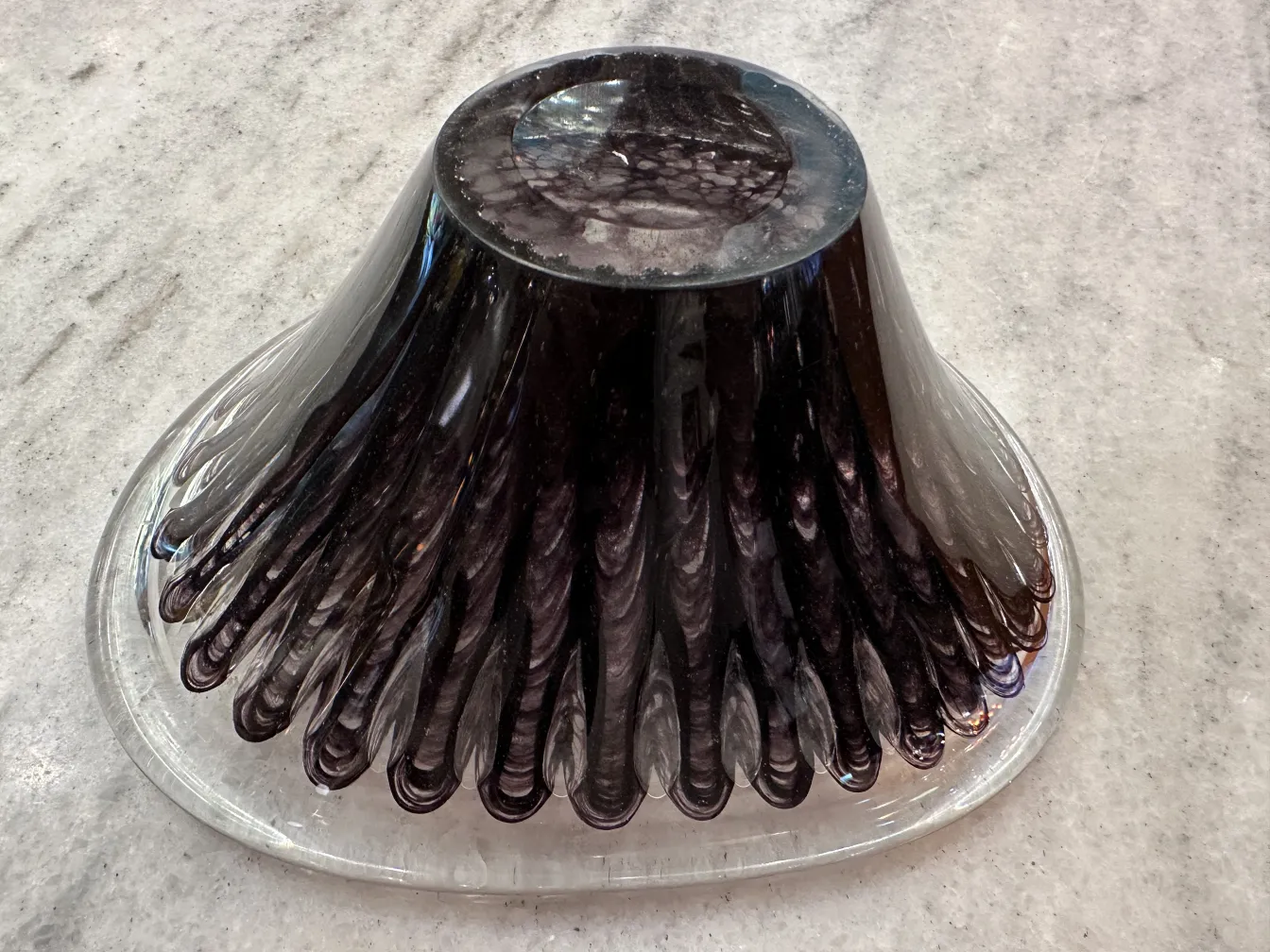 Murano glass bell-shaped piece with dark grey details, decorative and antique.