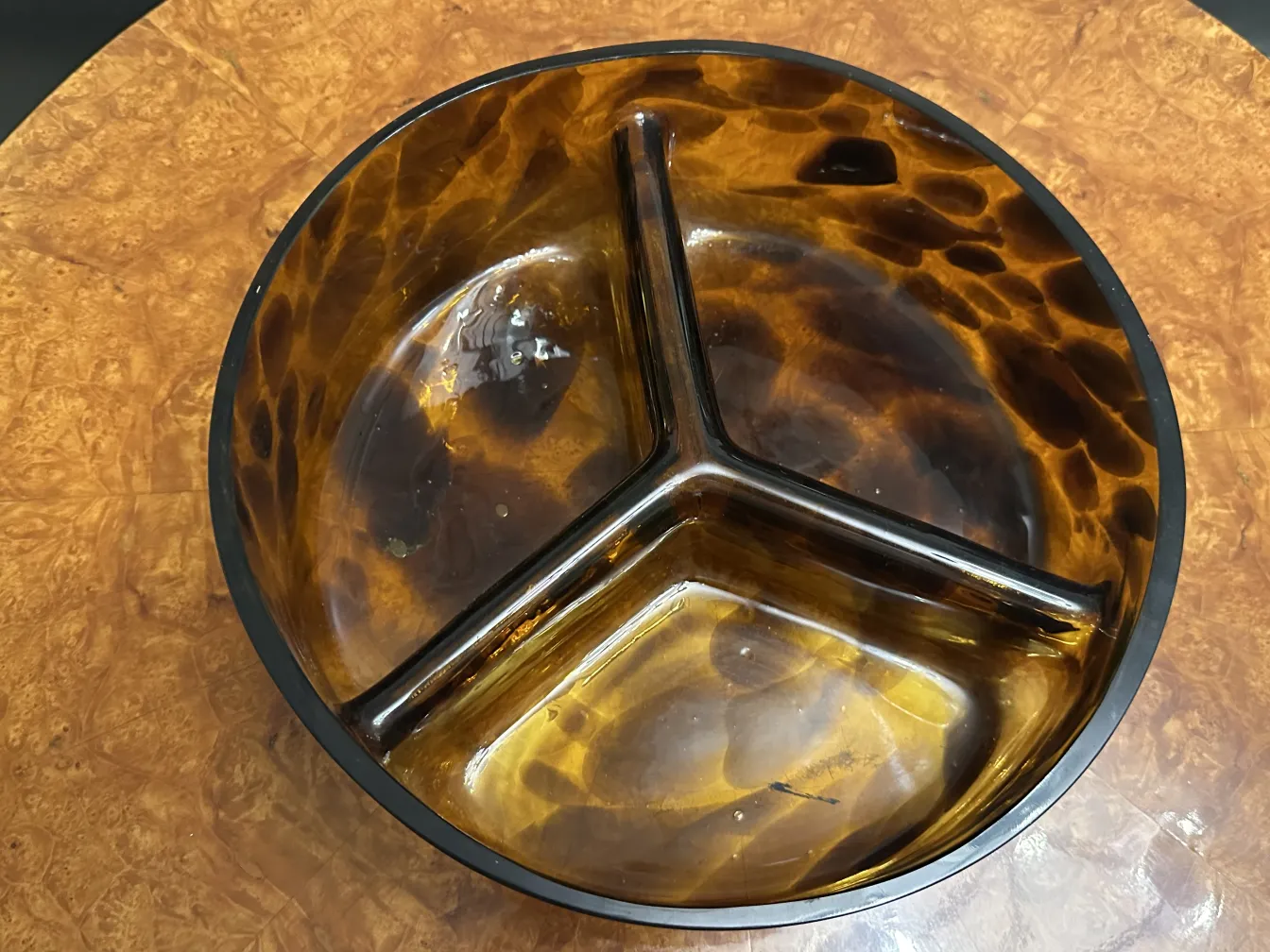 brown murano glass tray with sections