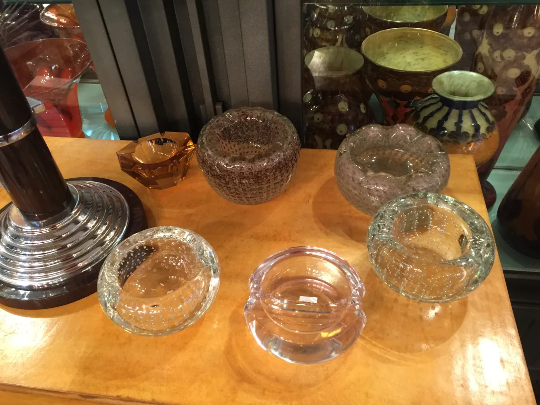 Murano glass bowls in various shapes and colors