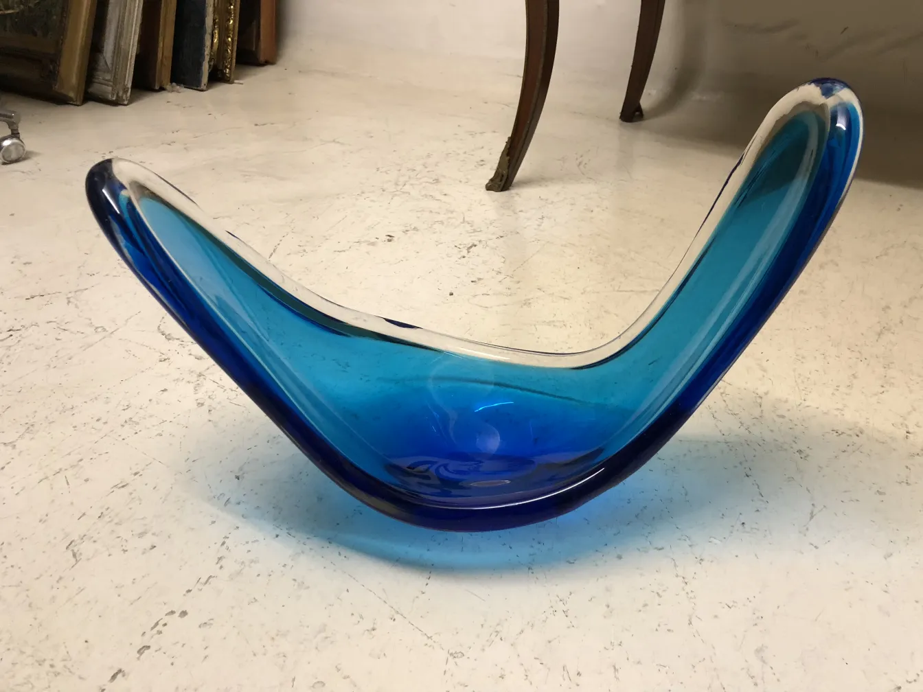 antique murano glass in blue, elegantly shaped