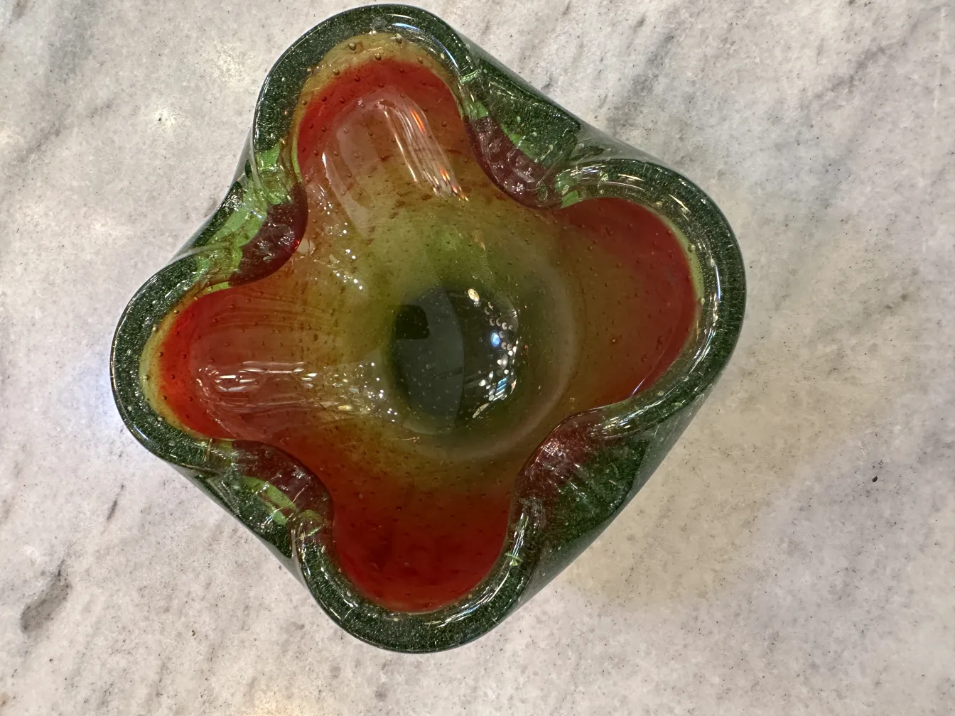 vibrant colored antique murano glass decorative piece in flower shape