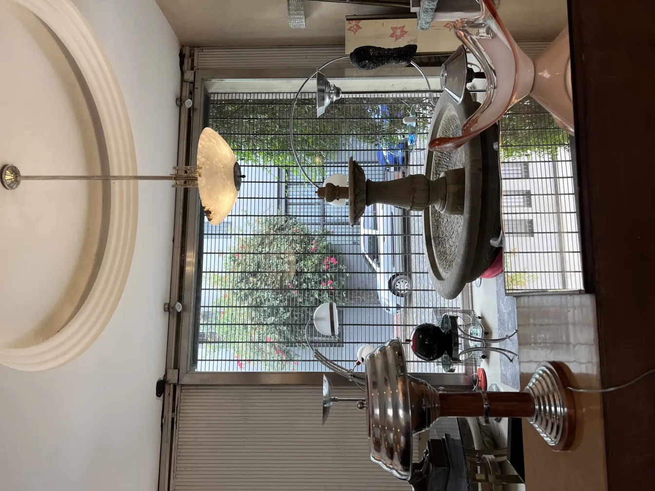 Antique fountain with Murano glass and decorative lamps