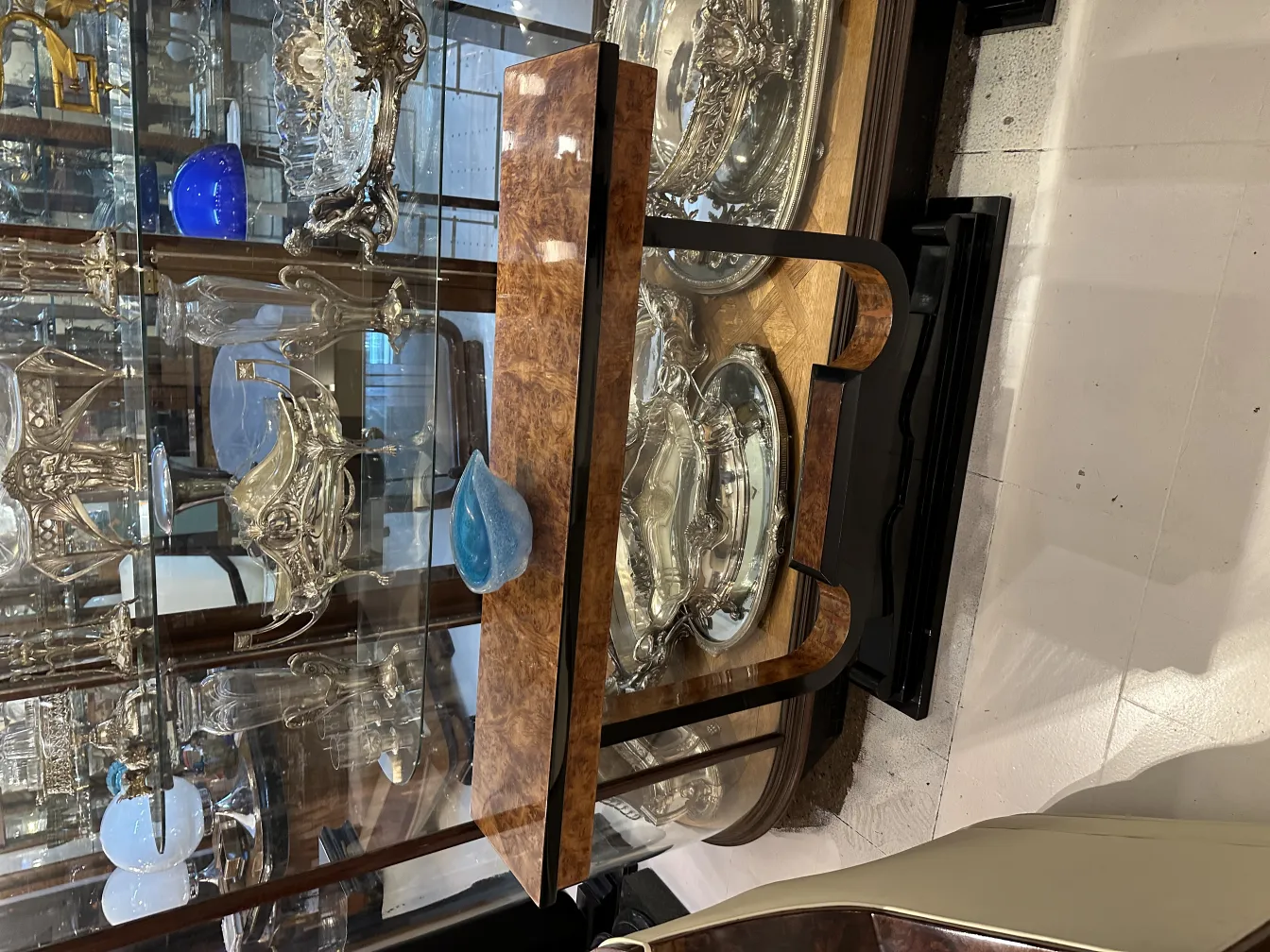 Antique Murano glass blue displayed with other items