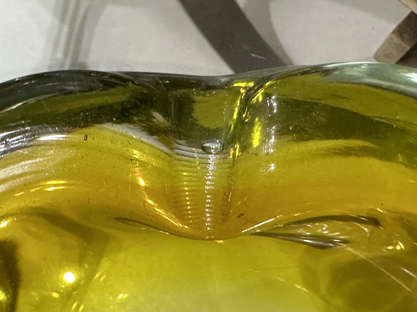 antique murano glass in yellow with wavy shapes